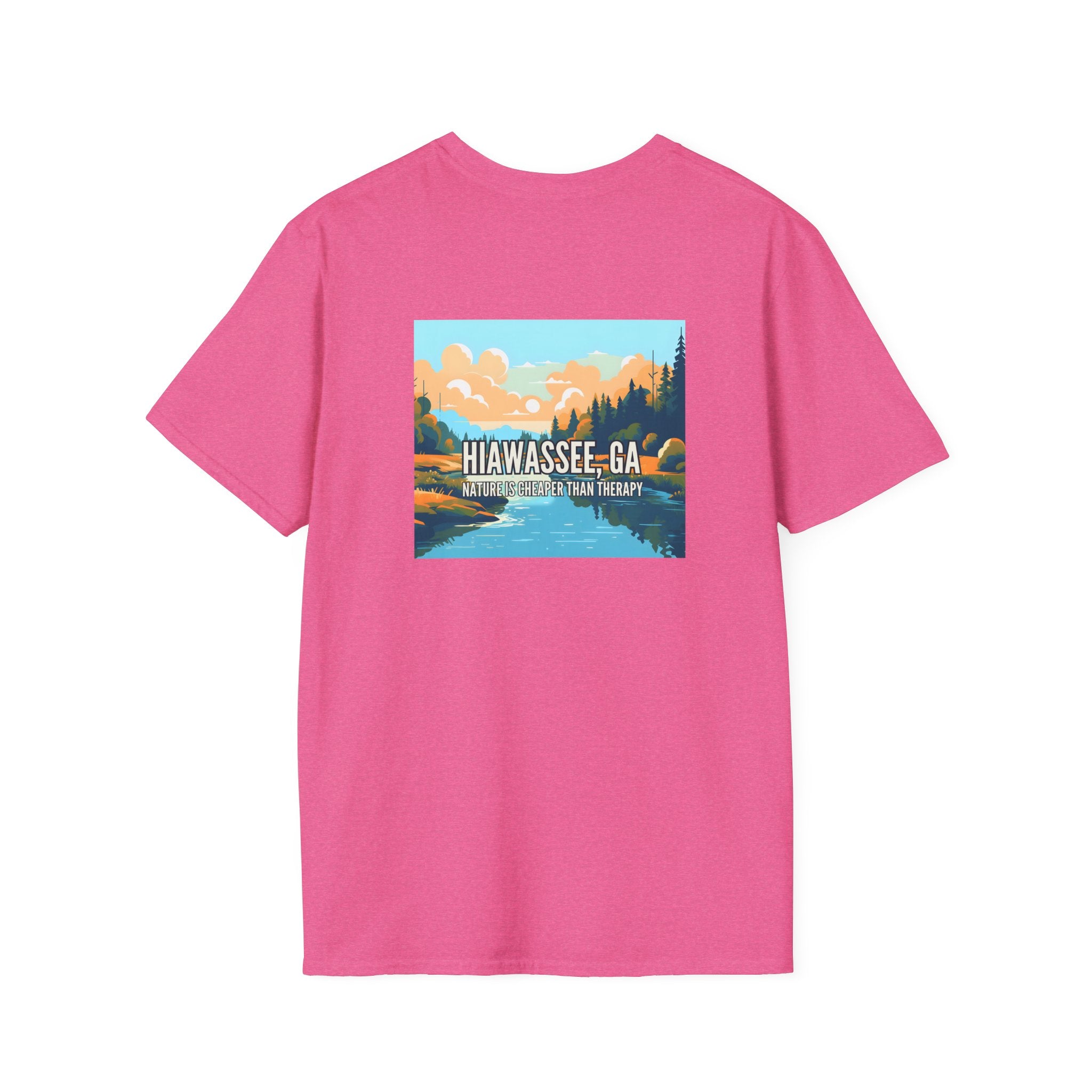 unisex adult T-shirt, Mountain Scene Graphic, by 515Gear.com | Hiawassee, GA | Nature is Cheaper than Therapy