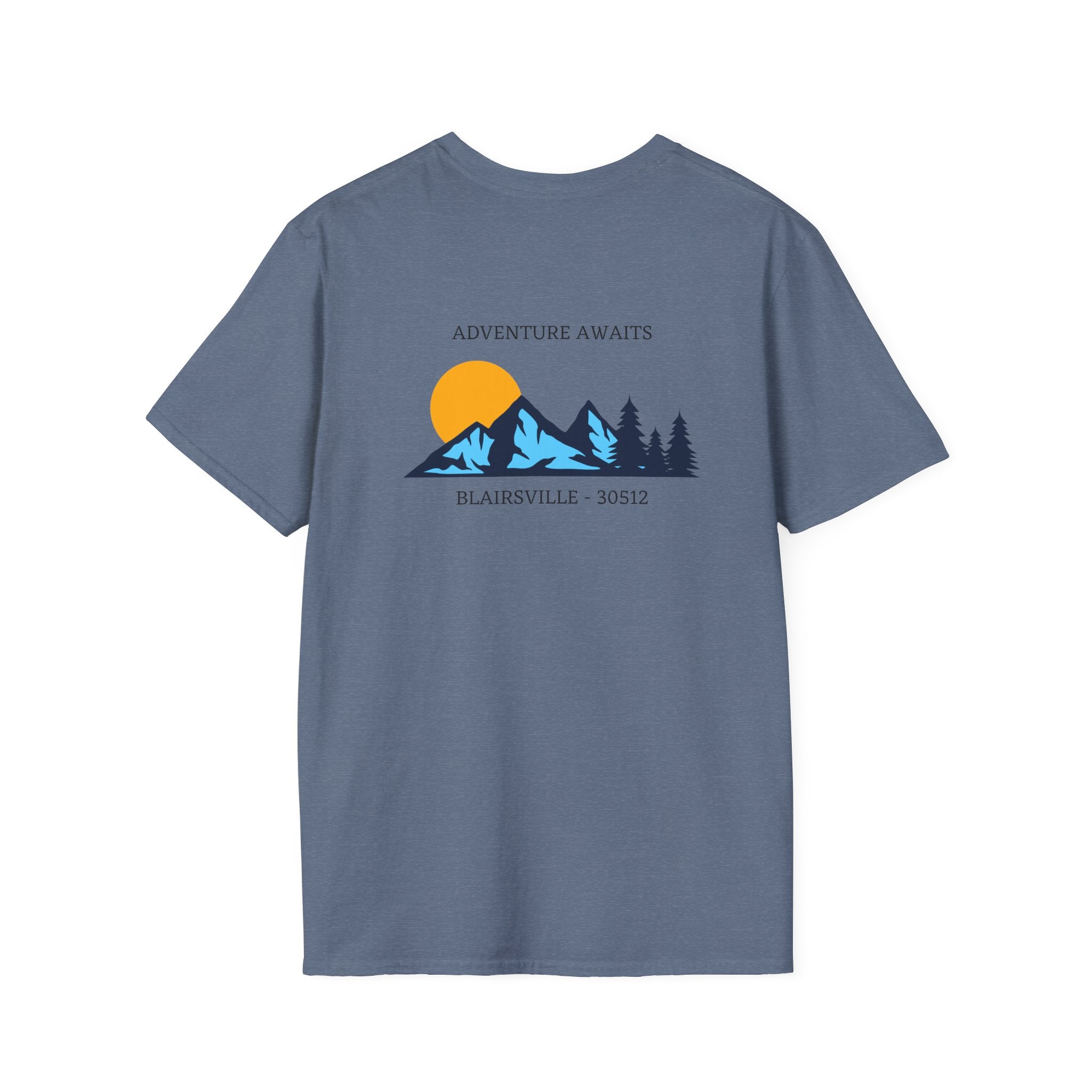 Adult t-shirt, graphic mountains 'ADVENTURE AWAITS', by 515Gear.com |Blairsville, GA |
