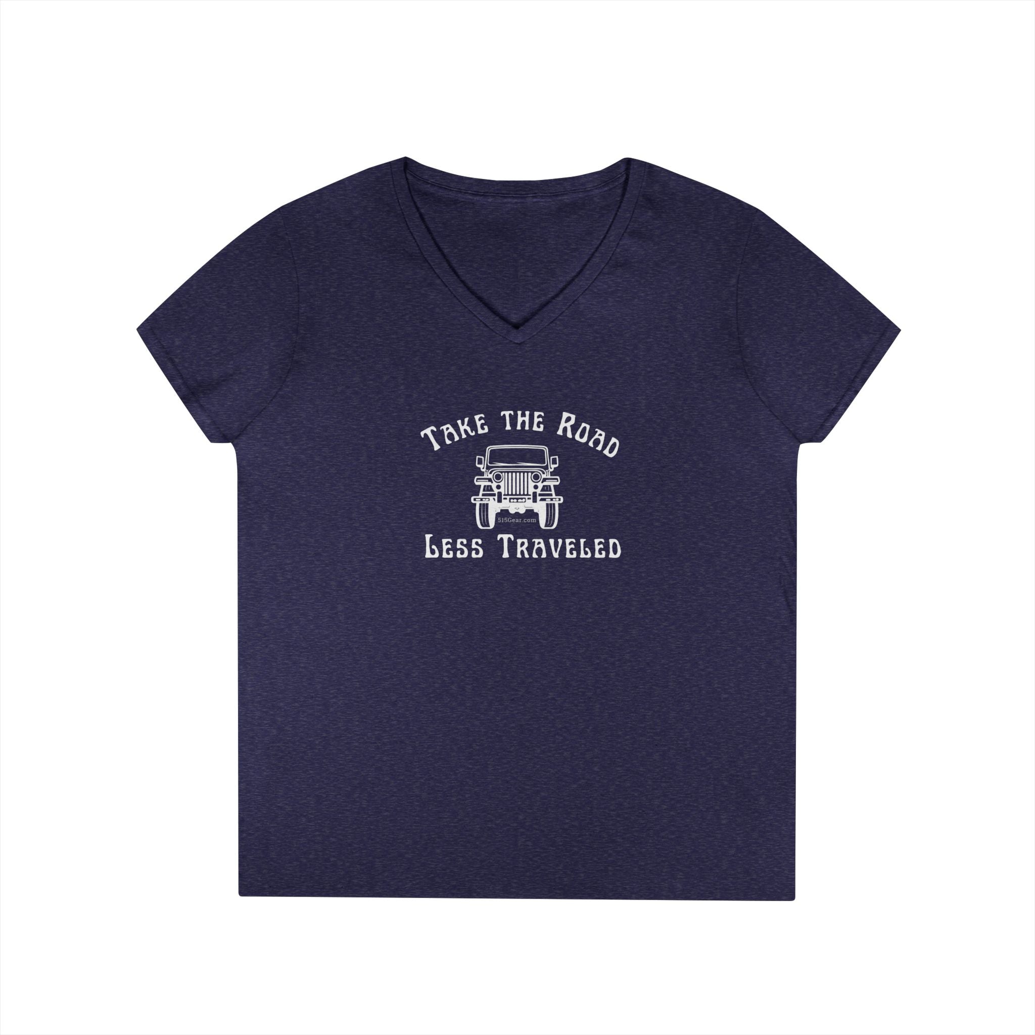 Take the Road Less Traveled, Jeep graphic, Women's V-Neck, adult T-Shirt by 515Gear.com.