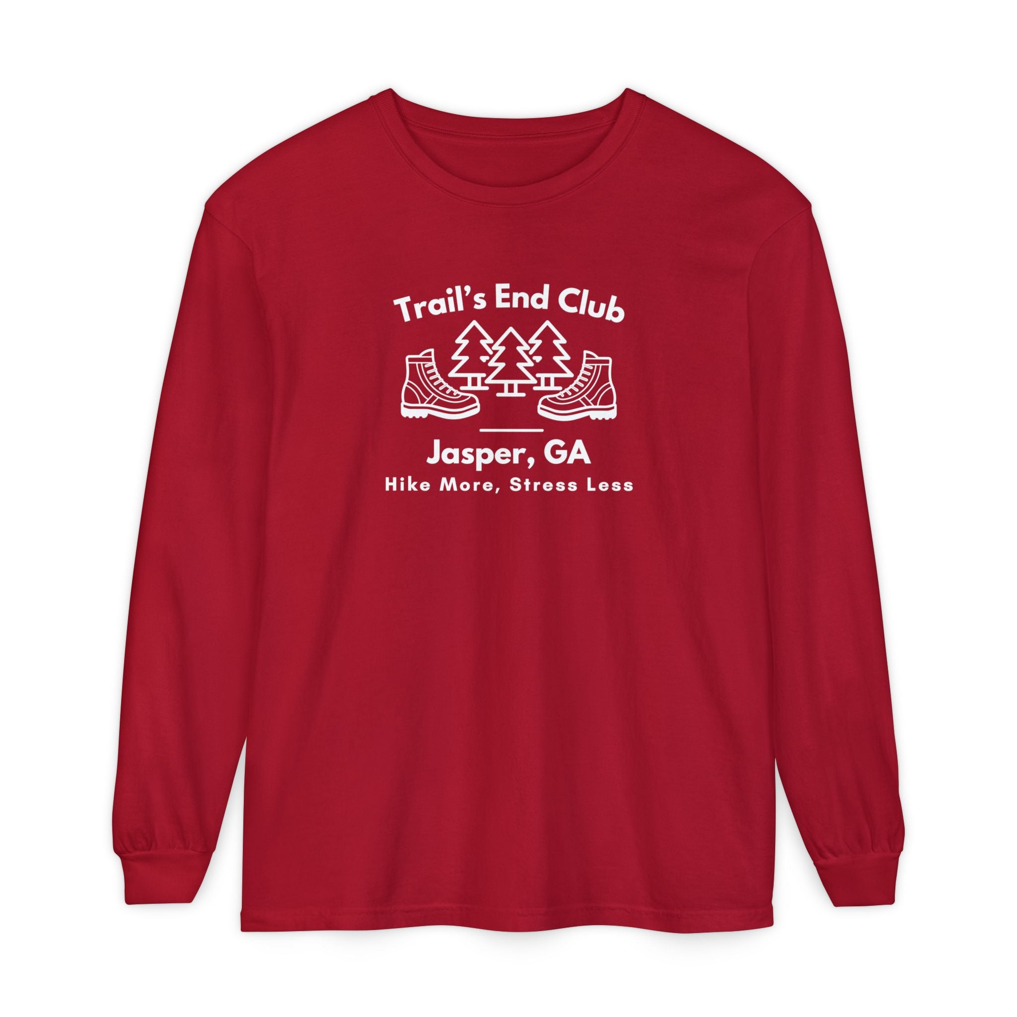 Long sleeve gray t-shirt, 'Trail's End Club' | Jasper, GA | Hike More, Stress Less!