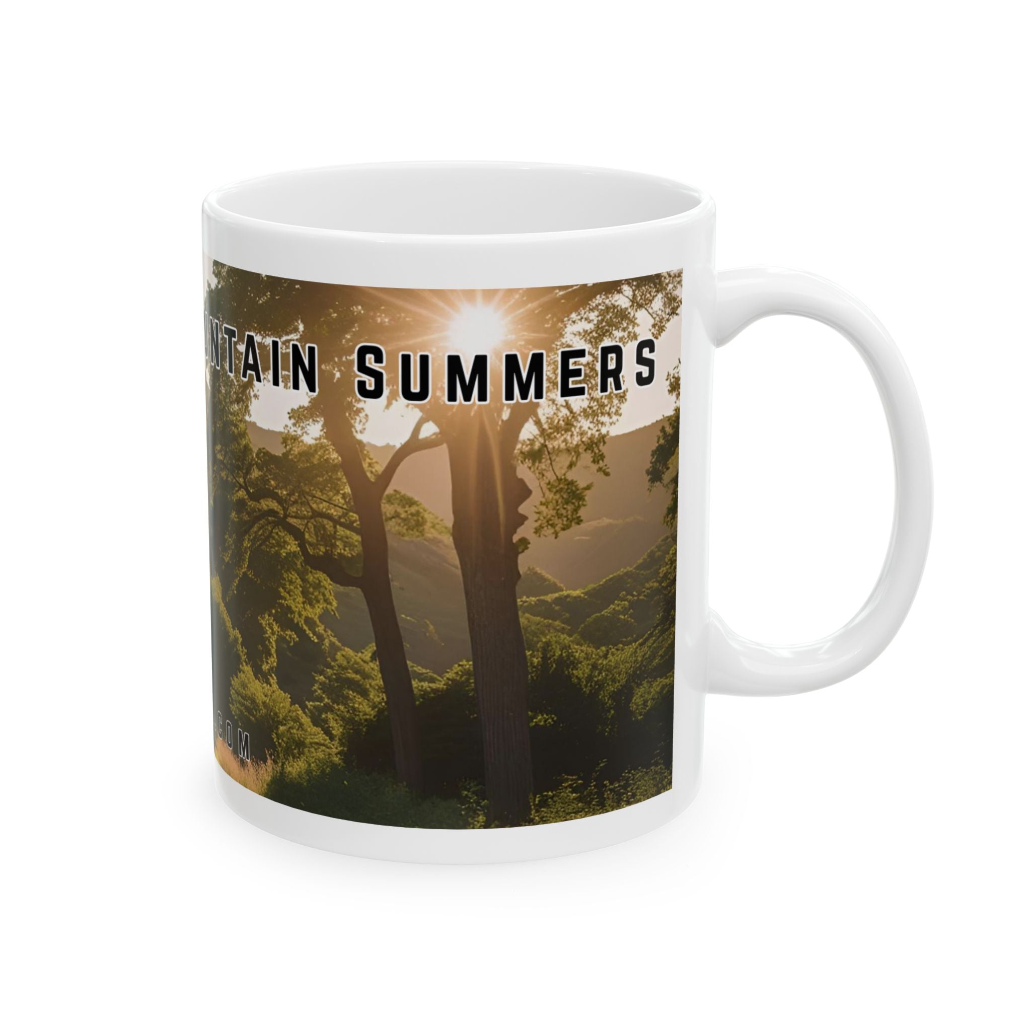 Mug with a vintage scenic design of a rural road at sunrise cutting through the North Georgia Mountains in Summer by 515Gear.com