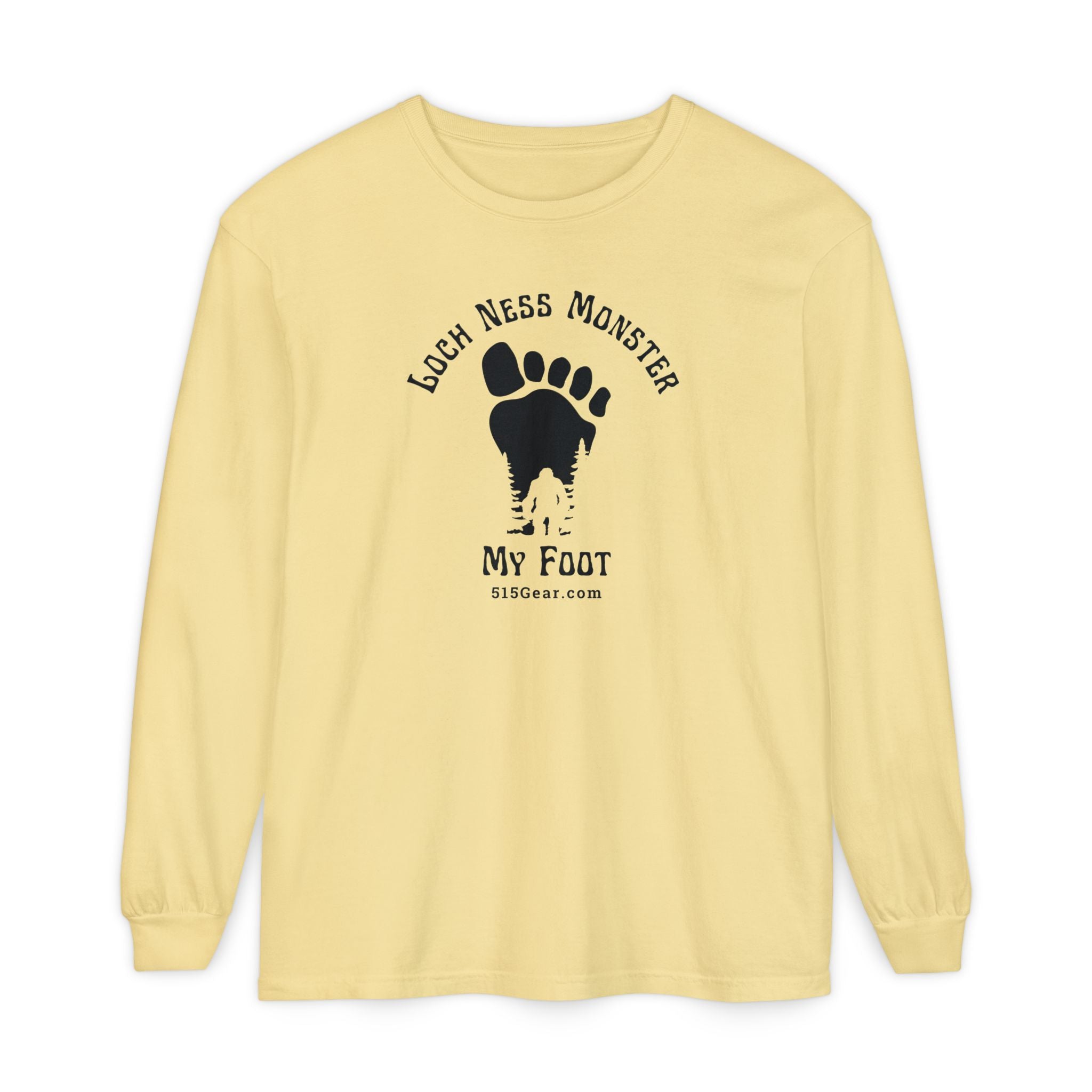Unisex Adult Long Sleeve T-shirt, Loch Ness Bigfoot Footprint Design | by 515Gear.com |