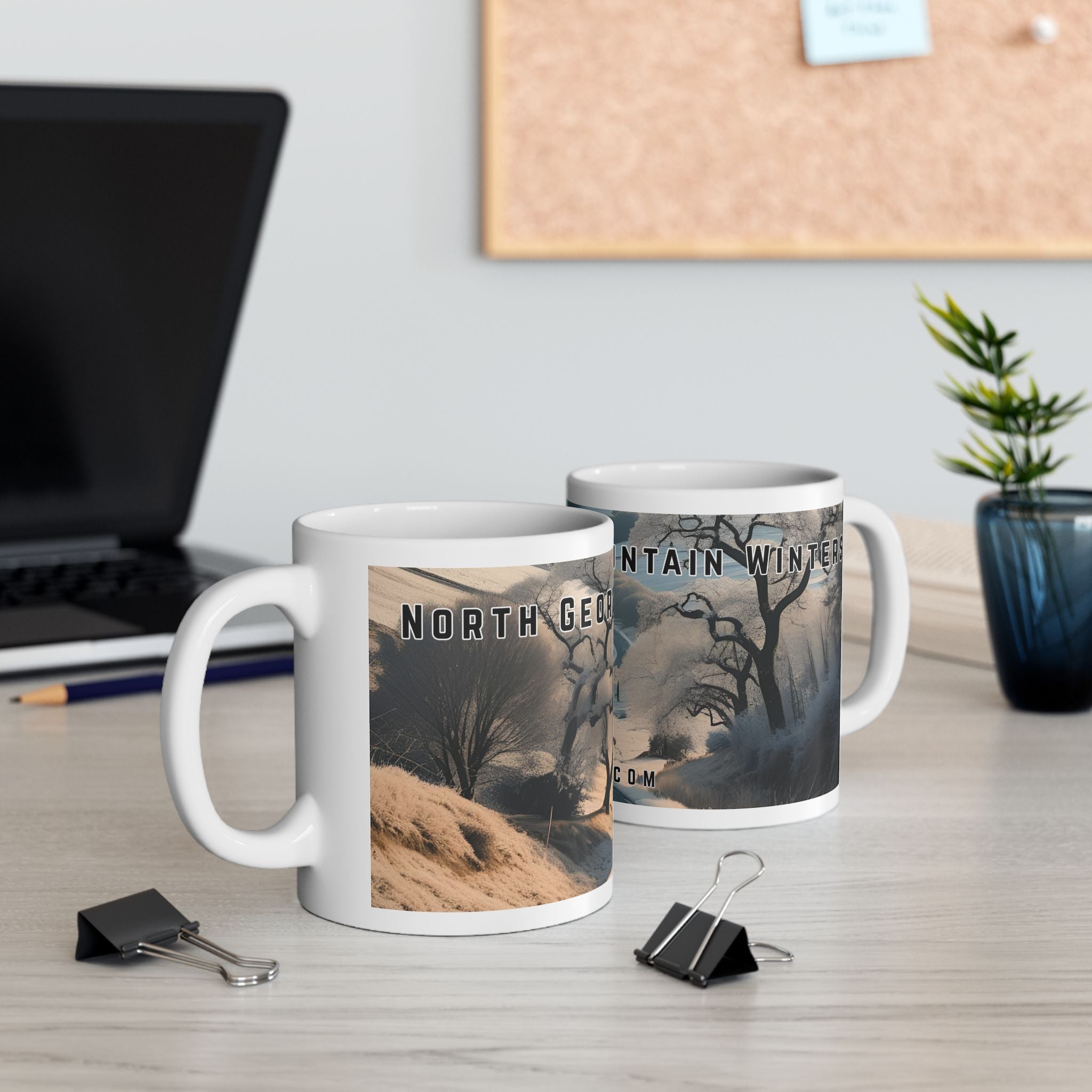 Mug with a vintage scenic design of a rural road cutting through the North Georgia Mountains in Winter by 515Gear.com