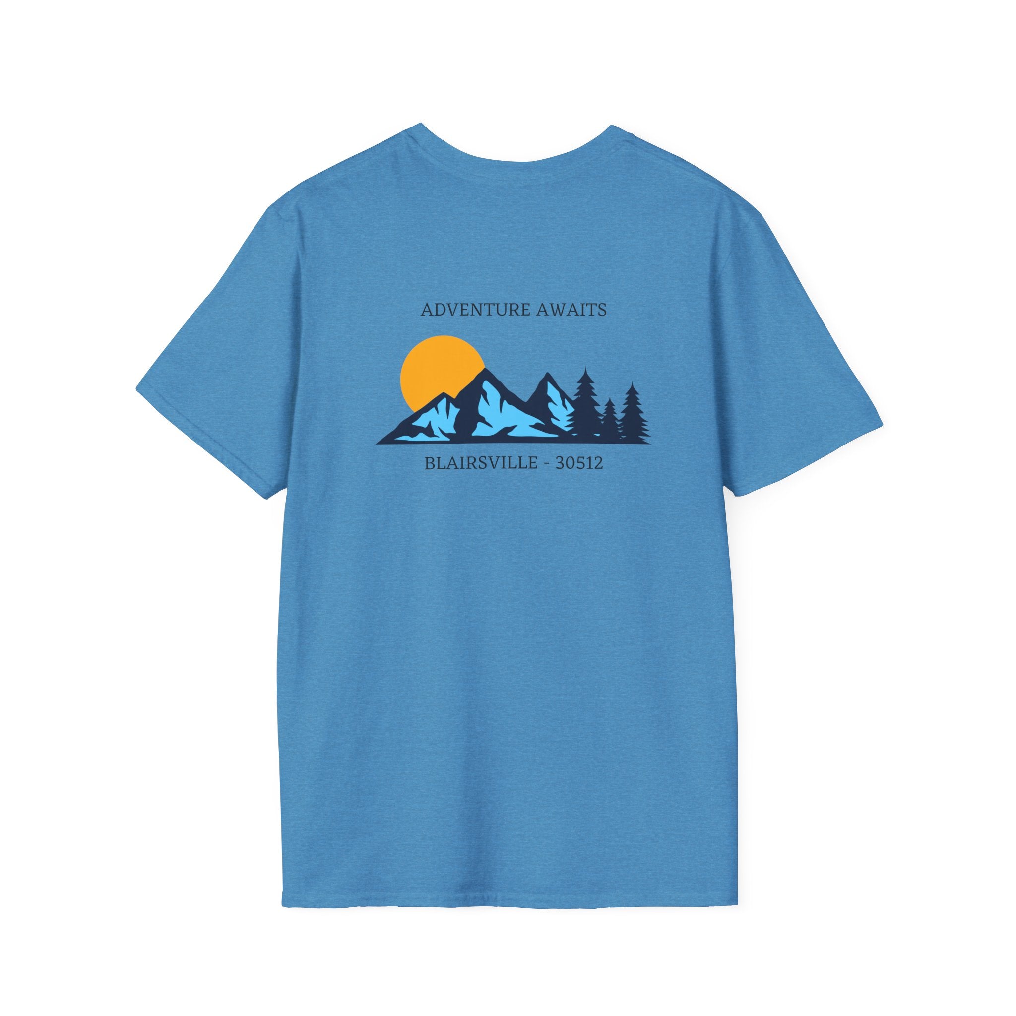 Adult t-shirt, graphic mountains 'ADVENTURE AWAITS', by 515Gear.com |Blairsville, GA |