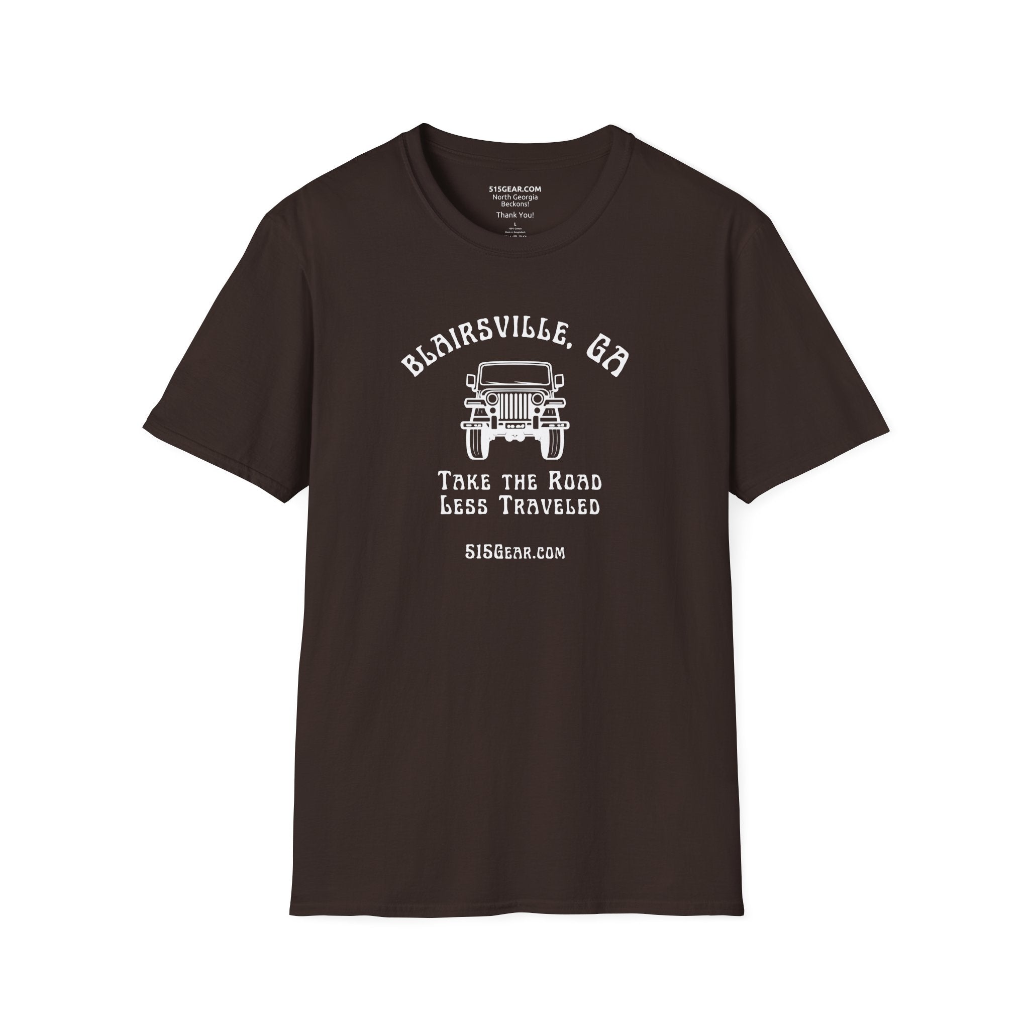 Unisex Adult T-shirt, cool Jeep Graphic, by 515Gear.com | Blairsville, GA | Take the Road Less Traveled