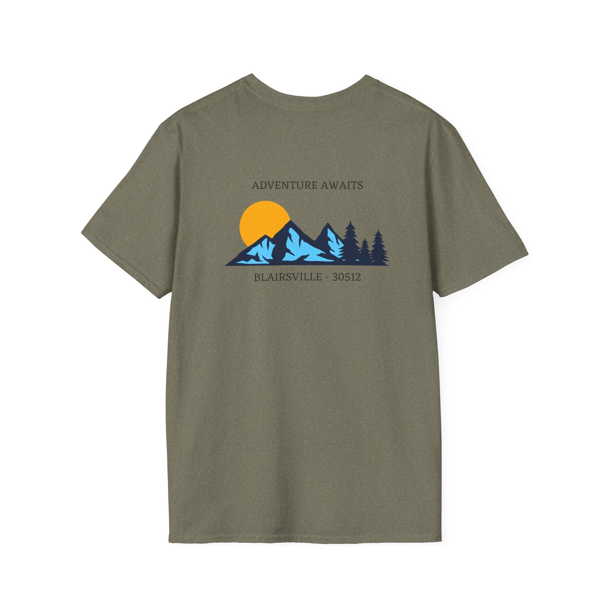 Adult t-shirt, graphic mountains 'ADVENTURE AWAITS', by 515Gear.com |Blairsville, GA |