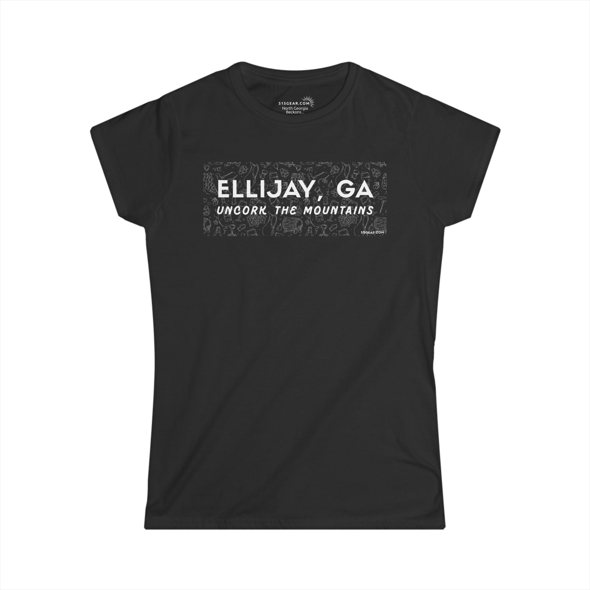 Women’s t-shirt by 515Gear.com | Ellijay, GA | Uncork with vineyard lifestyle graphic perfect for girls’ weekends