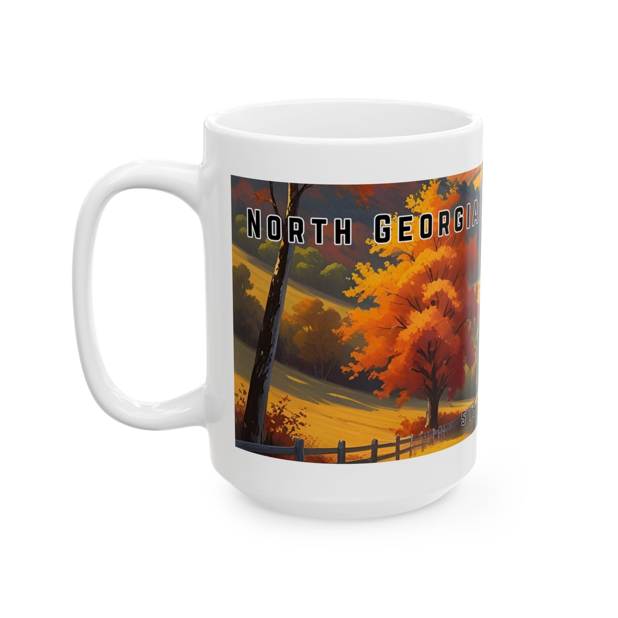 Mug with a vintage scenic design of a rural road cutting through the North Georgia Mountains in Autumn by 515Gear.com