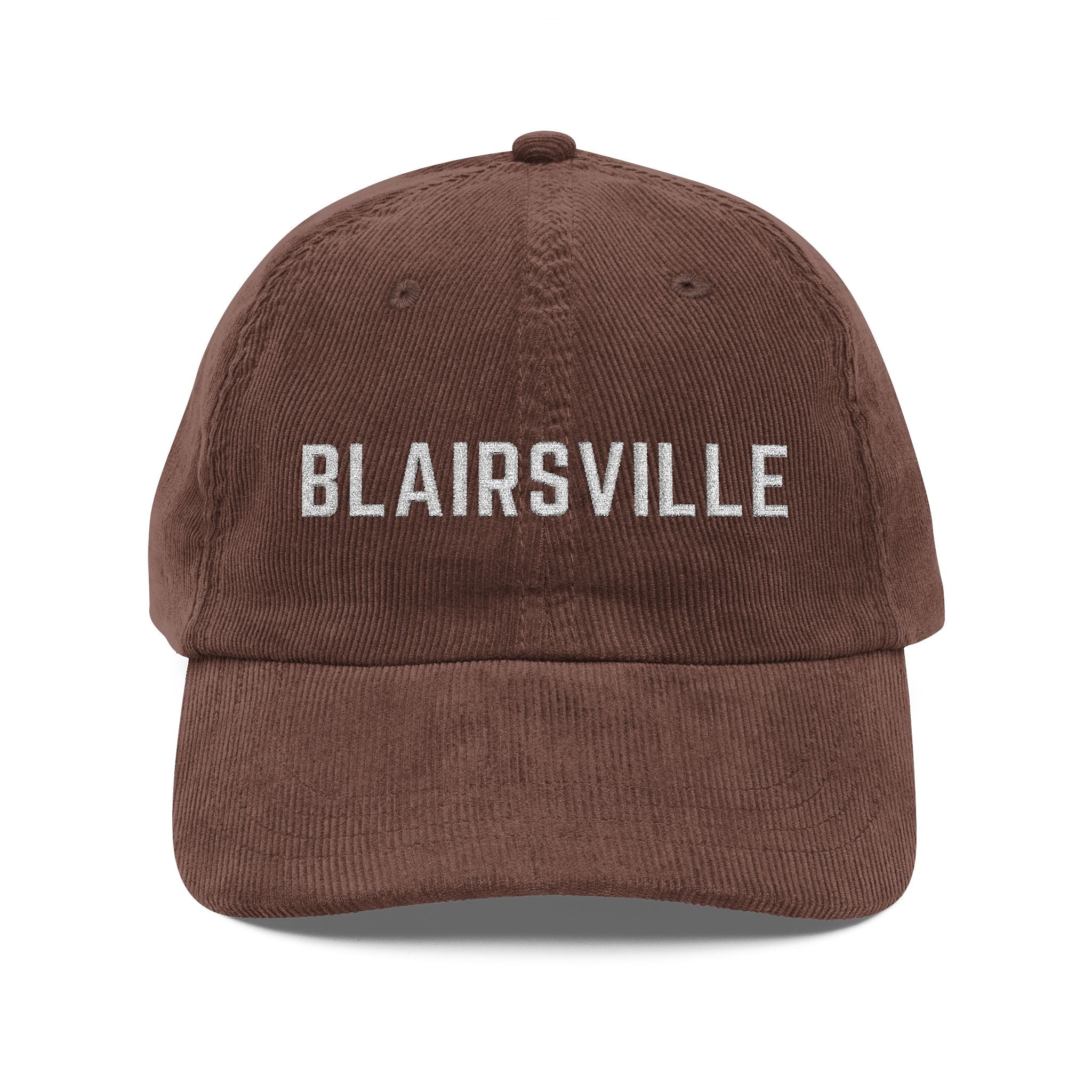 Brown corduroy hat with Blairsville embroidered in white by 515Gear.com
