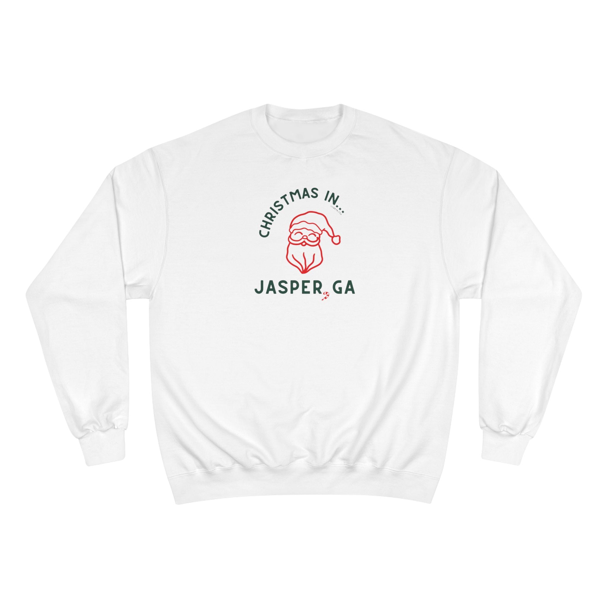 White Champion Sweatshirt with Santa and text "Christmas in Blue Ridge, GA"