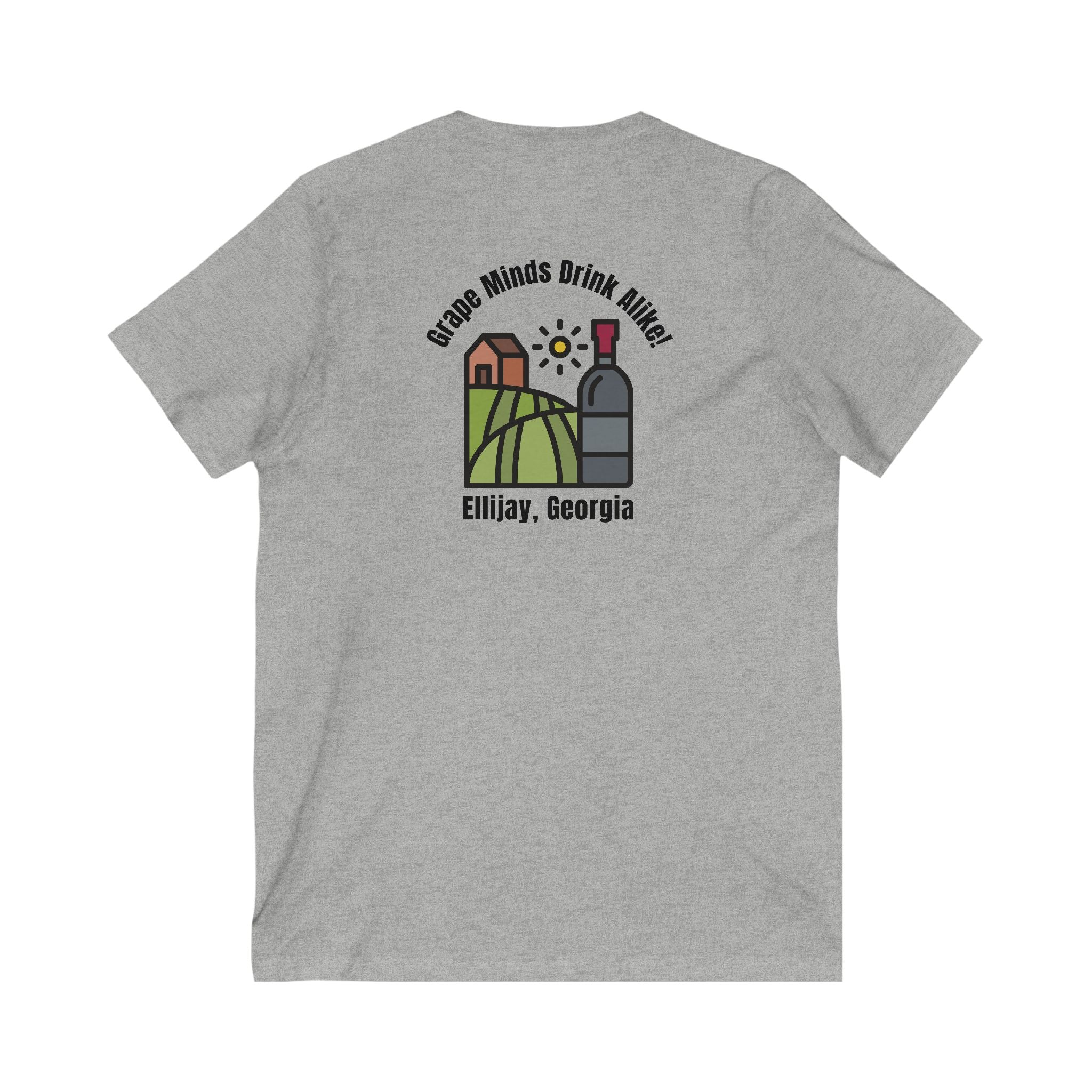 Adult Women's V-Neck T-Shirt, Grape Minds Drink Alike, by 515Gear.com | Ellijay, GA | Wineries Await!