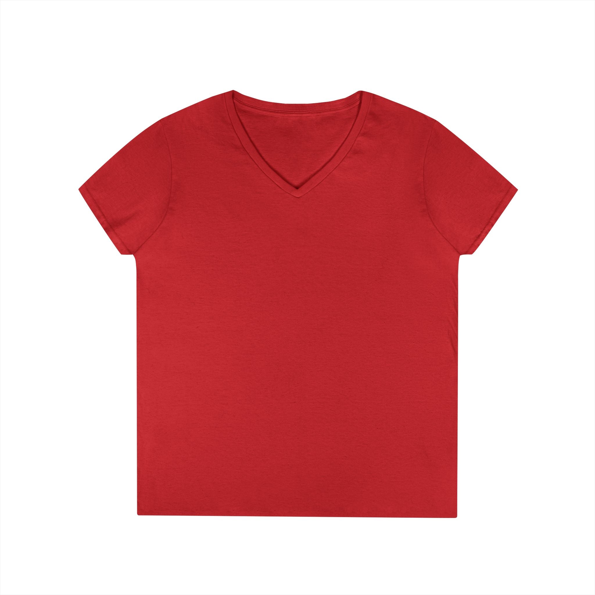red women's v-neck tee - has a winking smiley face and "never better - Ellijay GA" on the back