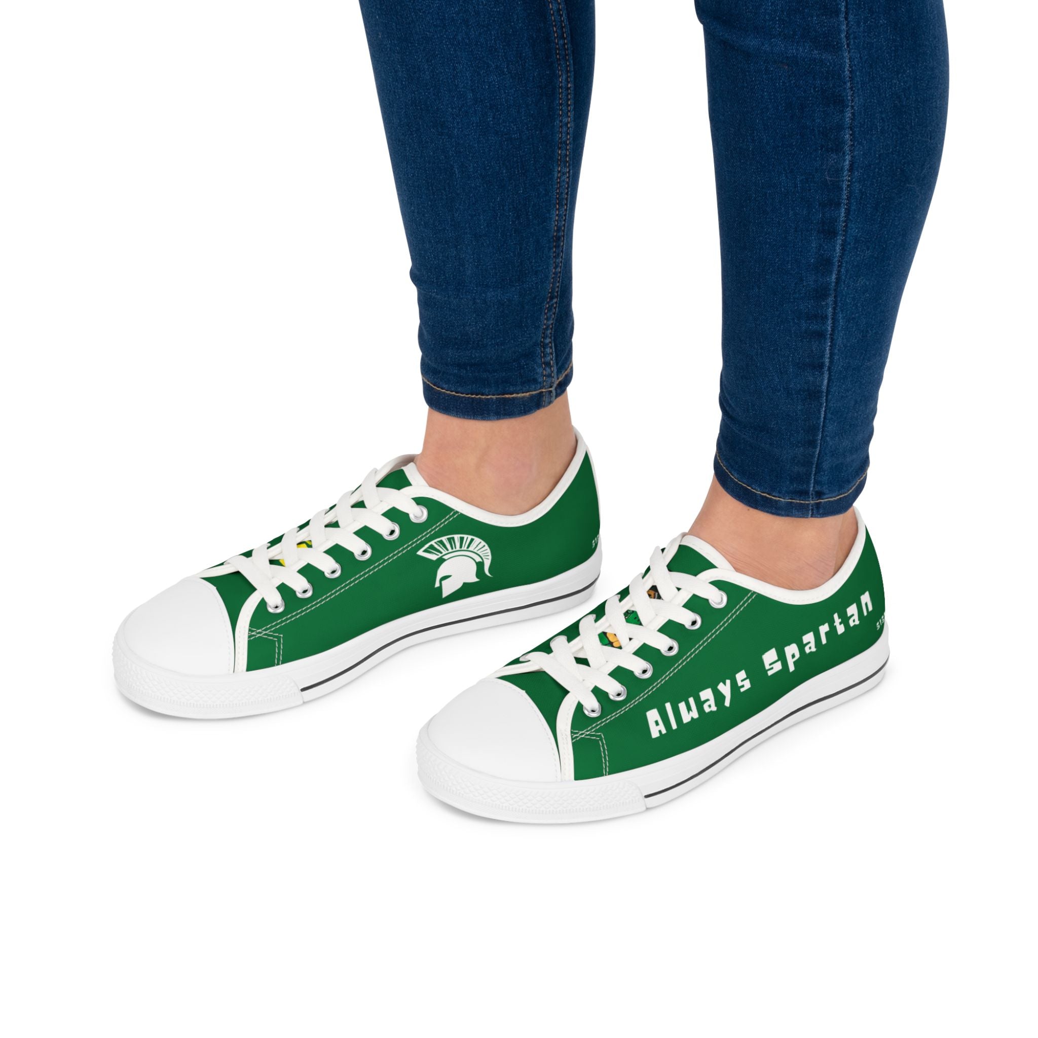 Green and white women's sneakers with 515gear.com logo and always spartan branding