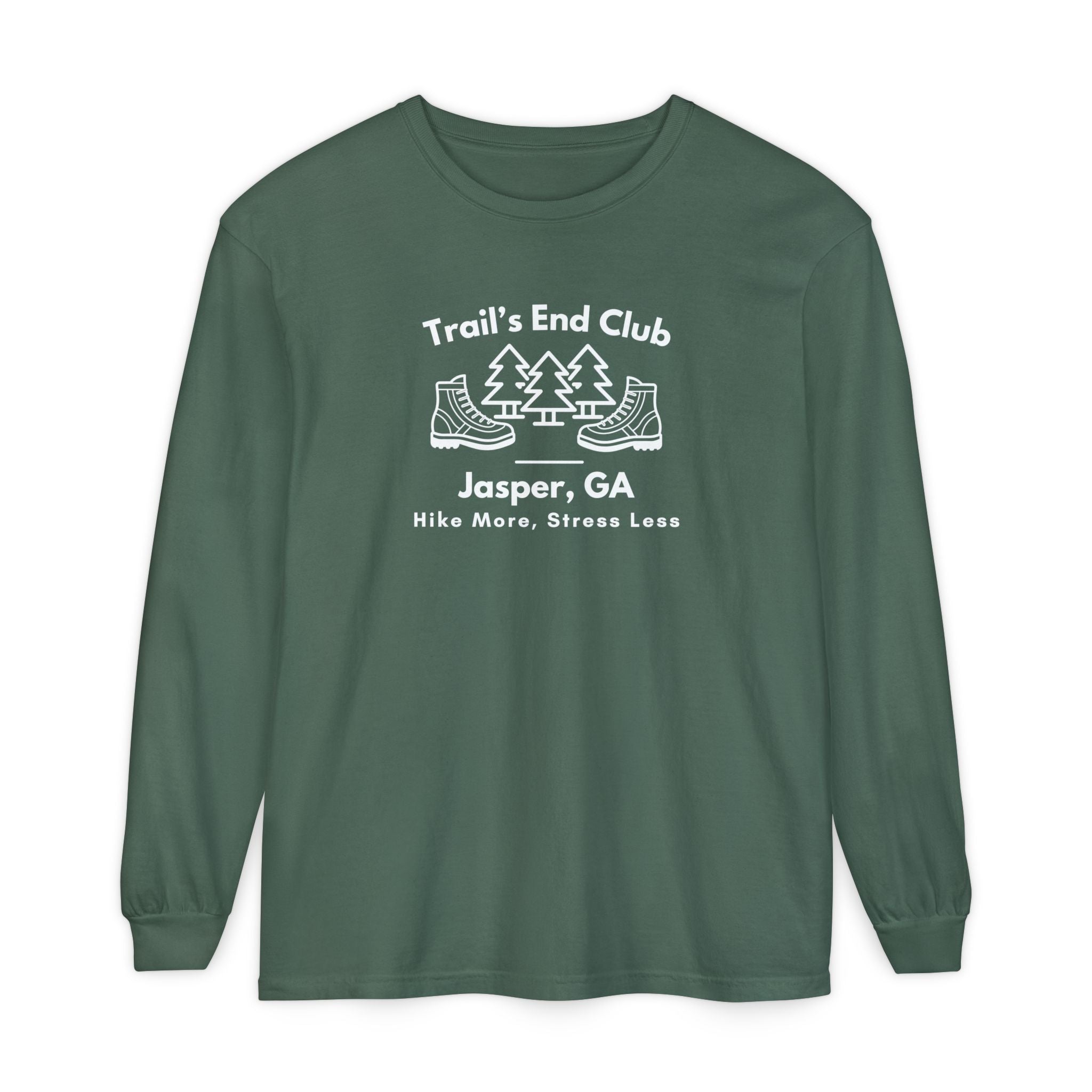 Long sleeve gray t-shirt, 'Trail's End Club' | Jasper, GA | Hike More, Stress Less!