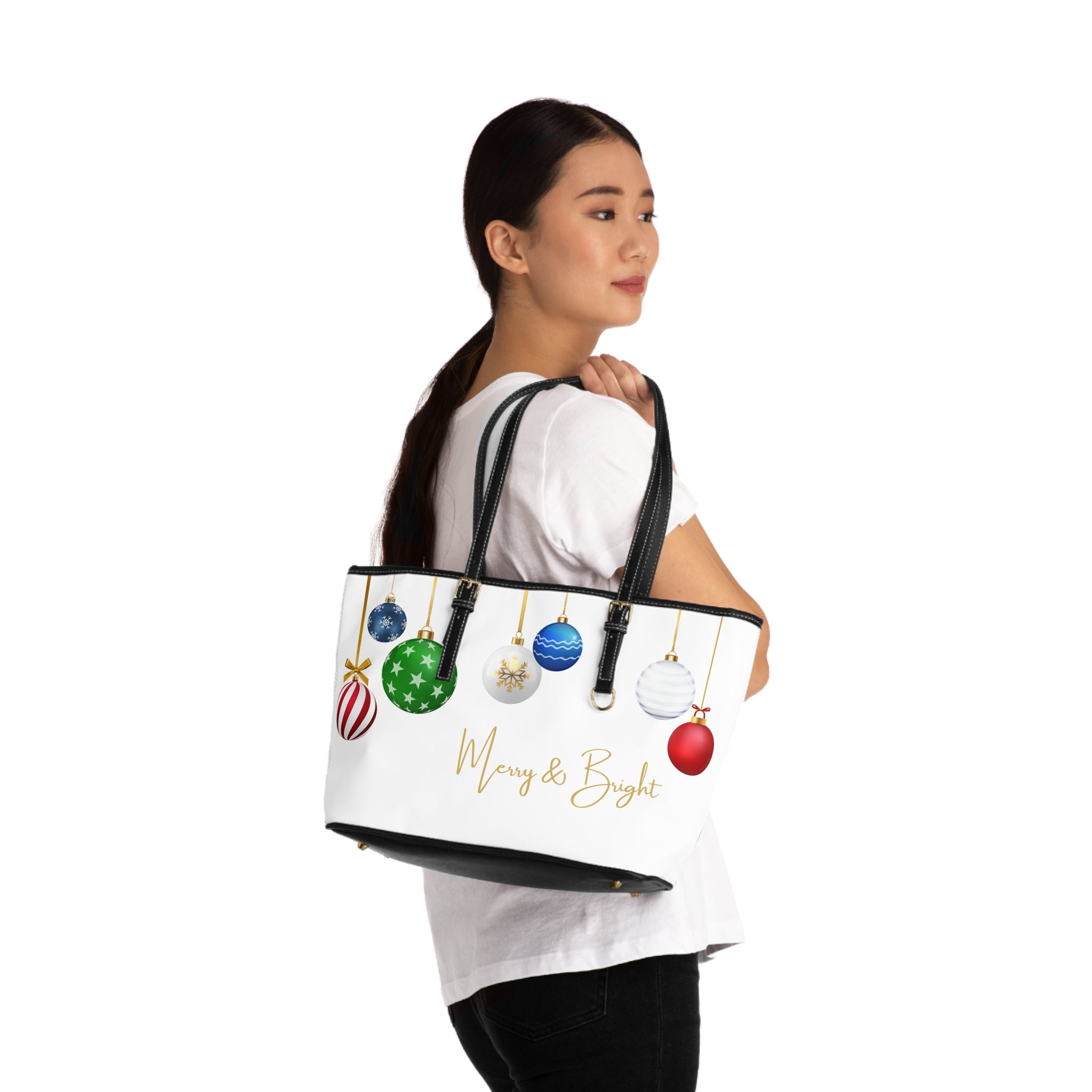 Merry & Bright / Holly Jolly – Premium White PU Leather Christmas Shoulder Bag