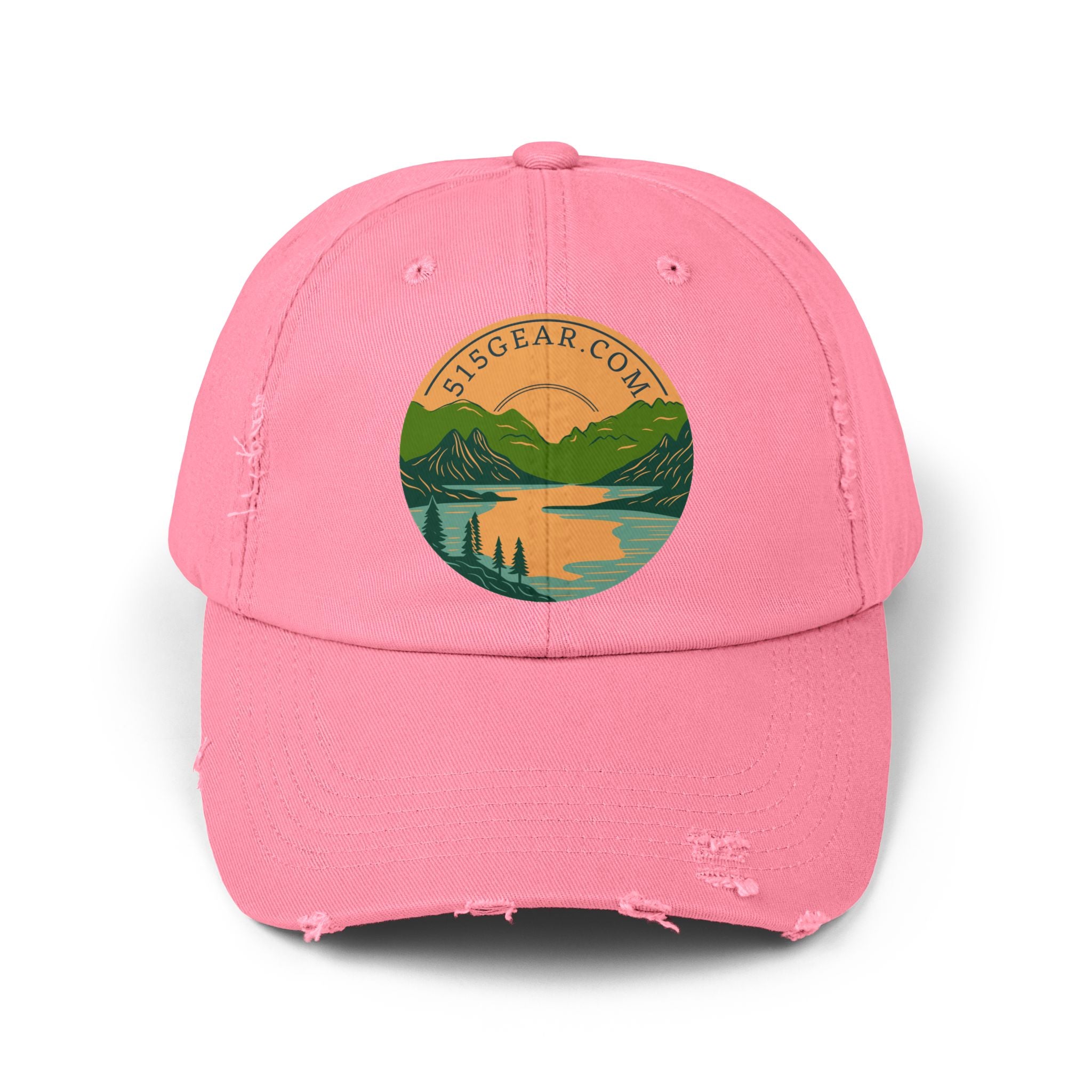Distressed Baseball cap, 515 Gear Adventure Awaits Logo | by 515Gear.com | Come sit by the lake!