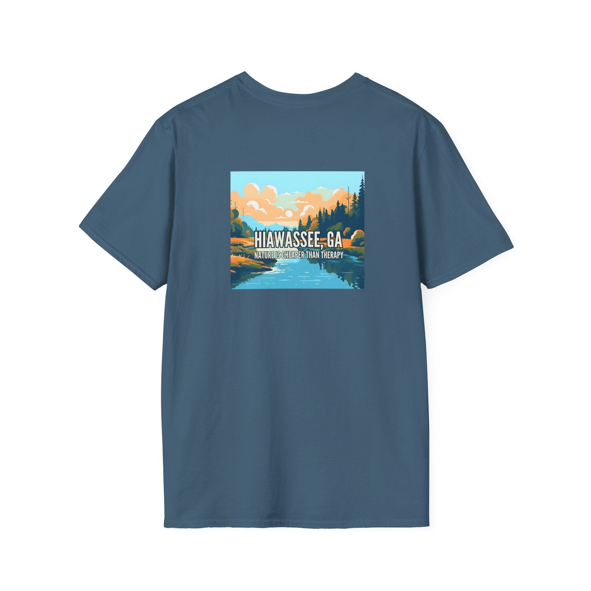 unisex adult T-shirt, Mountain Scene Graphic, by 515Gear.com | Hiawassee, GA | Nature is Cheaper than Therapy