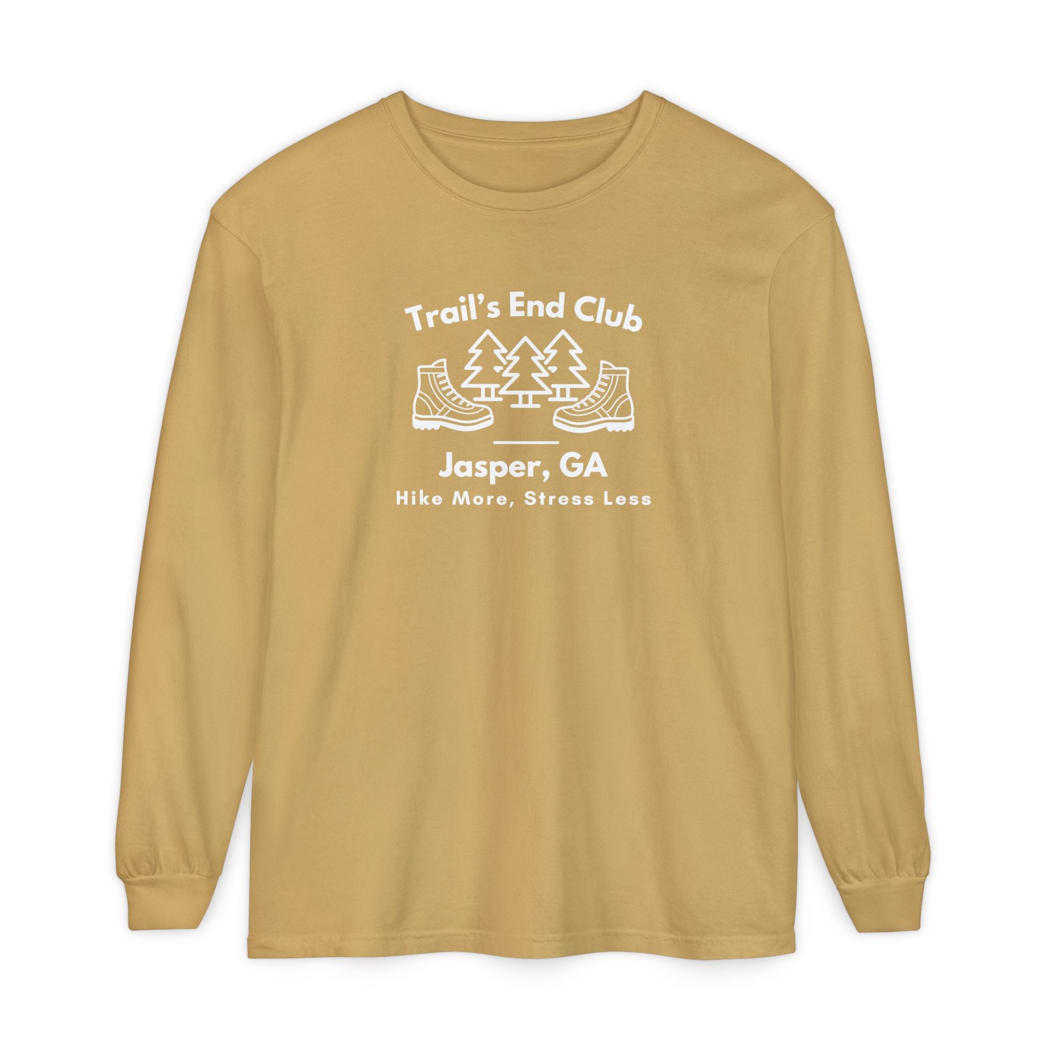 Long sleeve gray t-shirt, 'Trail's End Club' | Jasper, GA | Hike More, Stress Less!