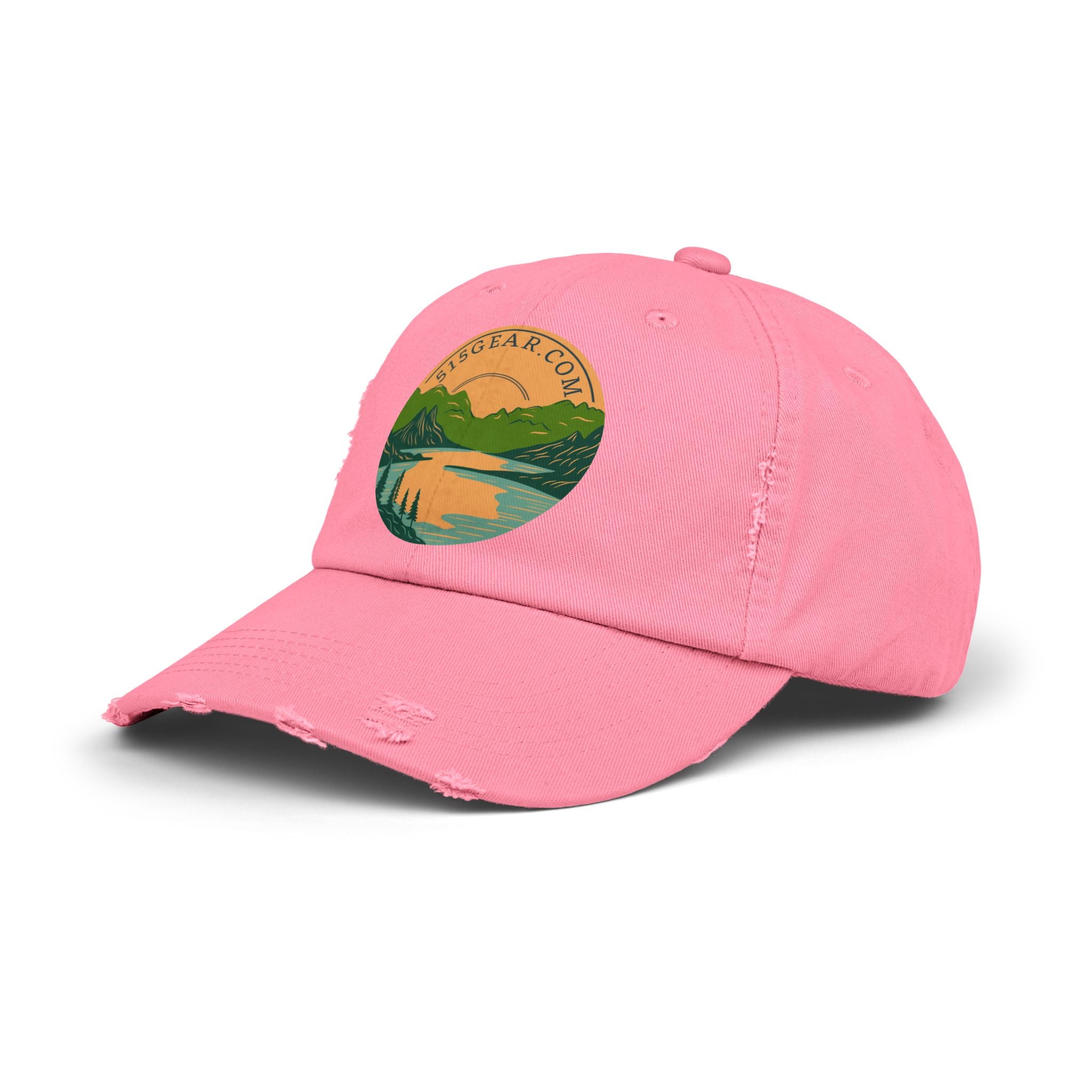 Distressed Baseball cap, 515 Gear Adventure Awaits Logo | by 515Gear.com | Come sit by the lake!