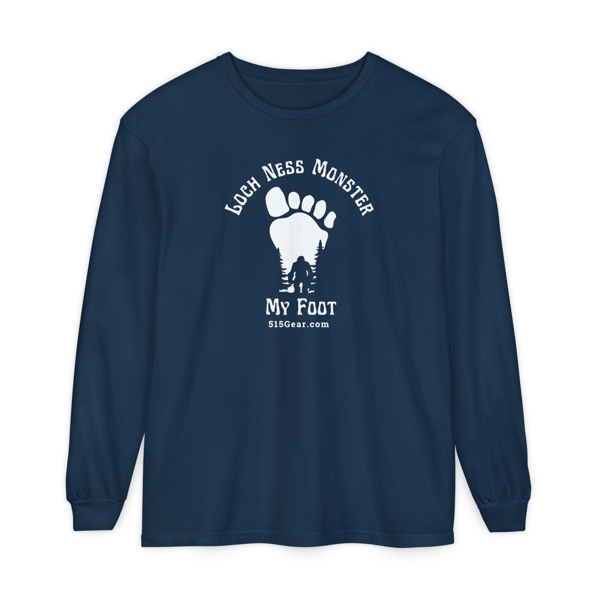 Unisex Adult Long Sleeve T-shirt, Loch Ness Bigfoot Footprint Design | by 515Gear.com |