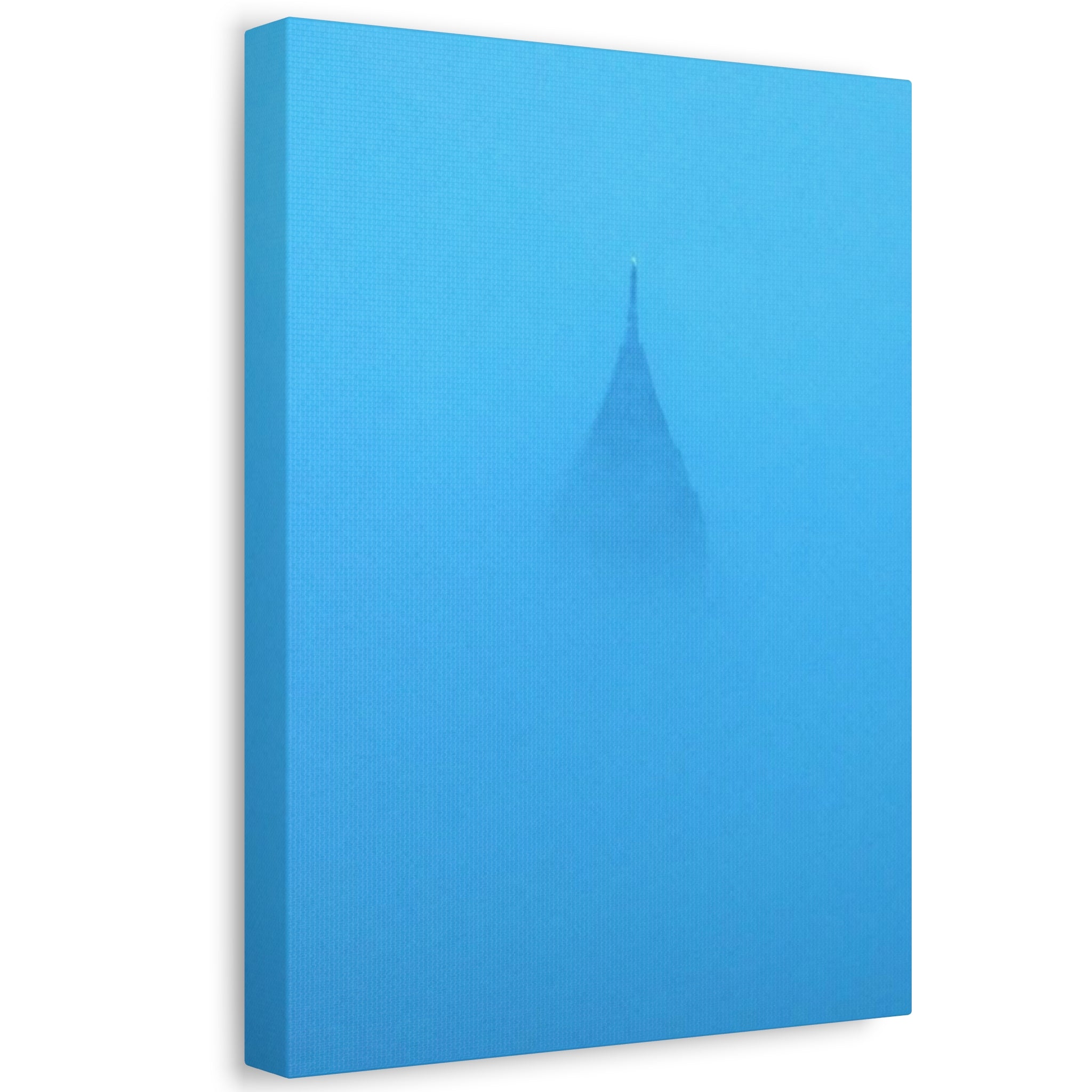 Surreal blue fogged Atlanta sky scraper wall print on a white wall