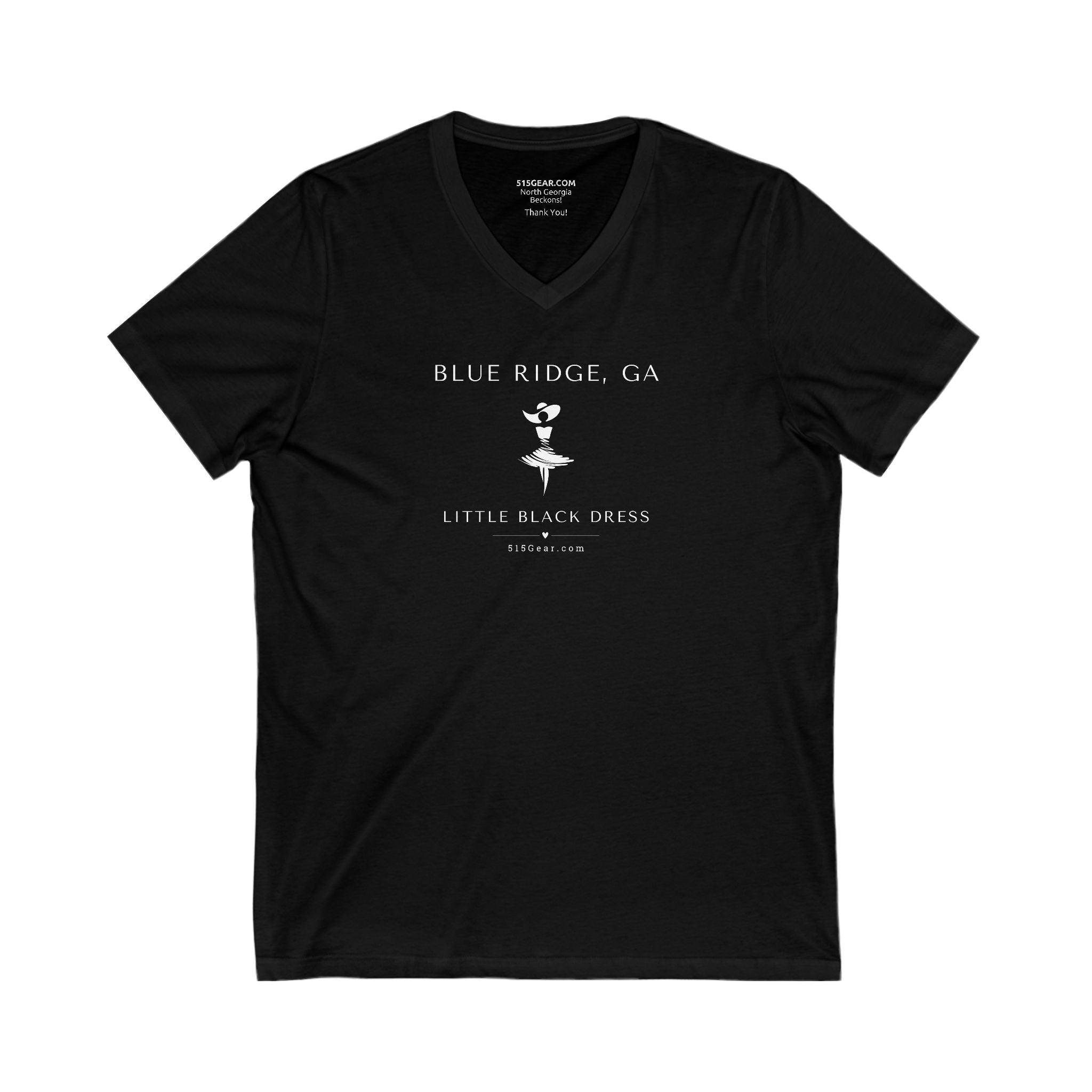 Women’s V-Neck T-shirt, Little Black Dress graphic, 515Gear.com | Blue Ridge, GA | celebrate casual wear