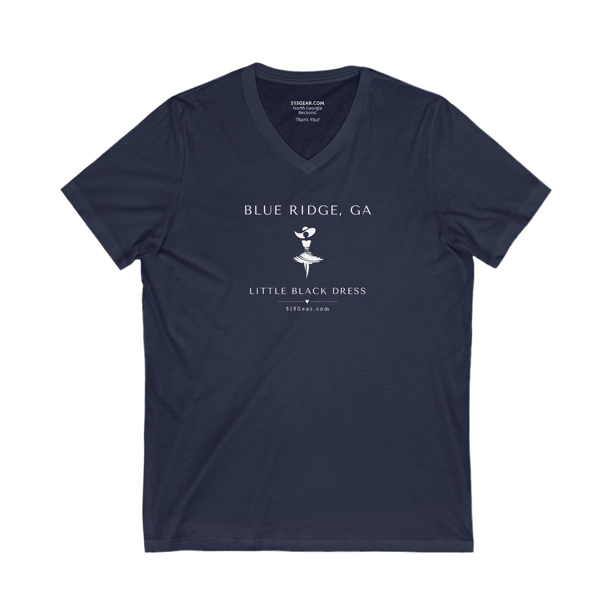 Women’s V-Neck T-shirt, Little Black Dress graphic, 515Gear.com | Blue Ridge, GA | celebrate casual wear