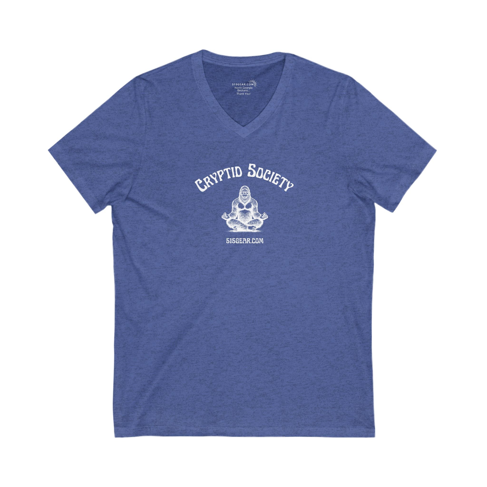 Women’s V-Neck T-shirt, Cryptid Society | by 515Gear.com | Sasquatch tranquility!