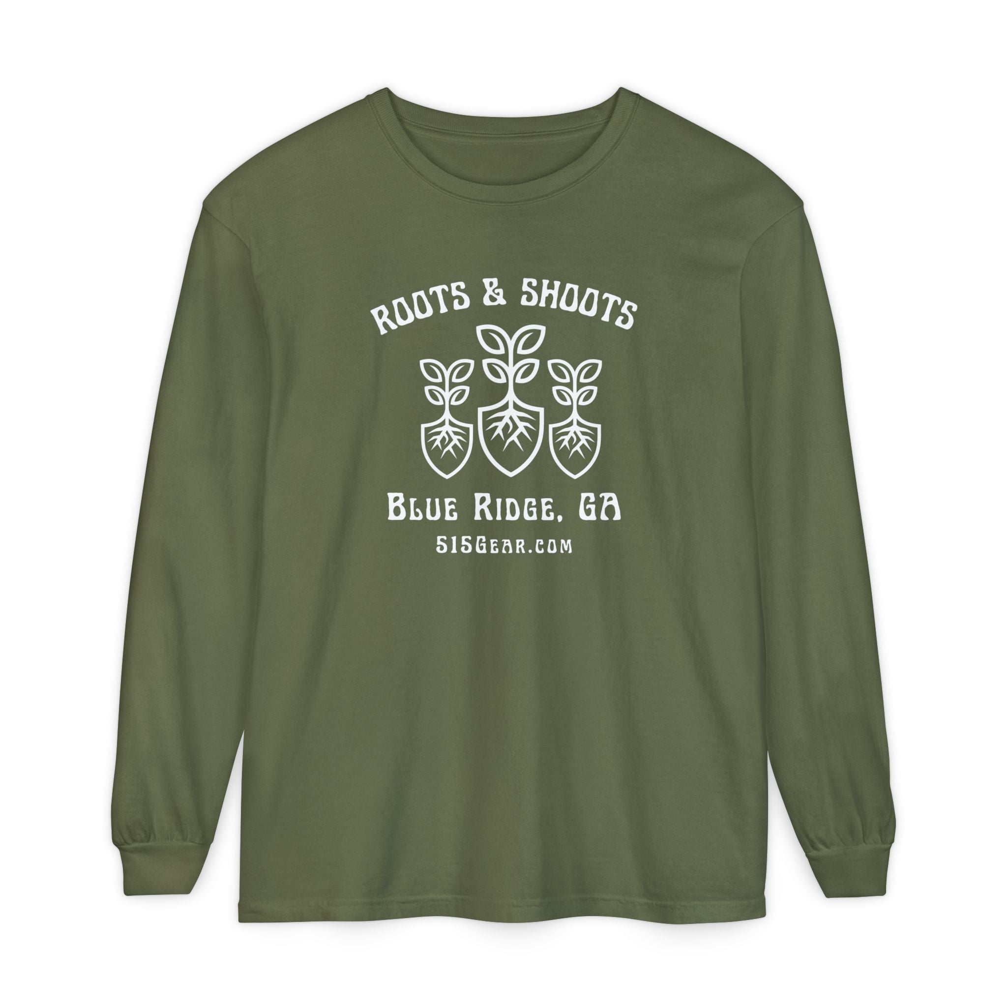 Unisex Adult Long Sleeve T-shirt, Roots & Shoots Design by 515Gear.com | Blue Ridge, GA | Gardening cheaper than Therapy!