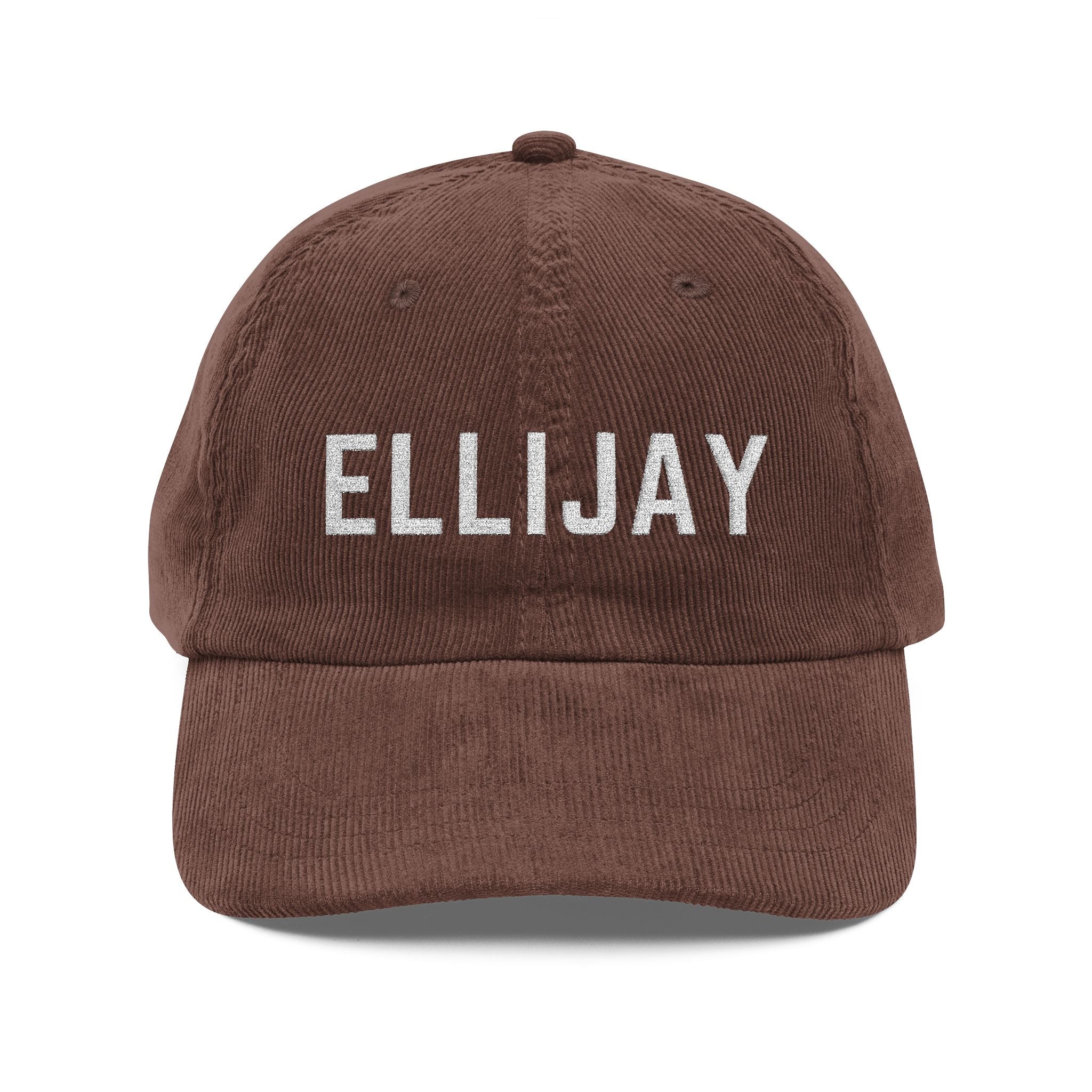 Brown corduroy hat with ELLIJAY embroidered in white by 515Gear.com