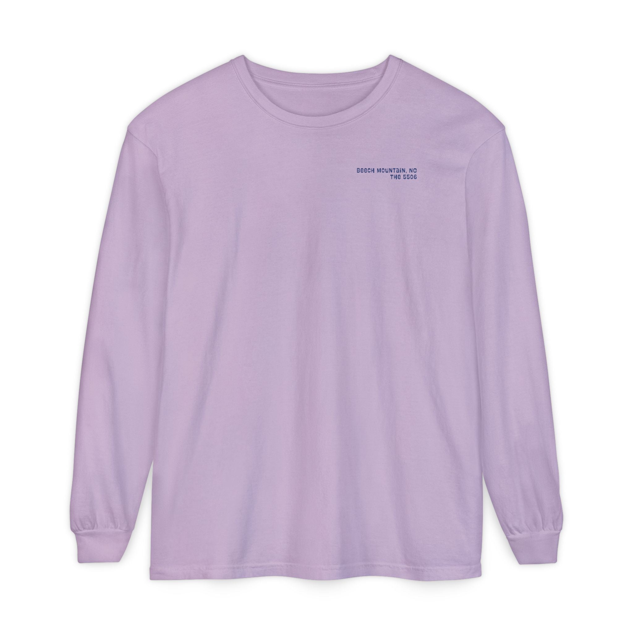 Purple unisex Comfort Colors long-sleeve shirt with text Beech Mountain - The 5506 on the front