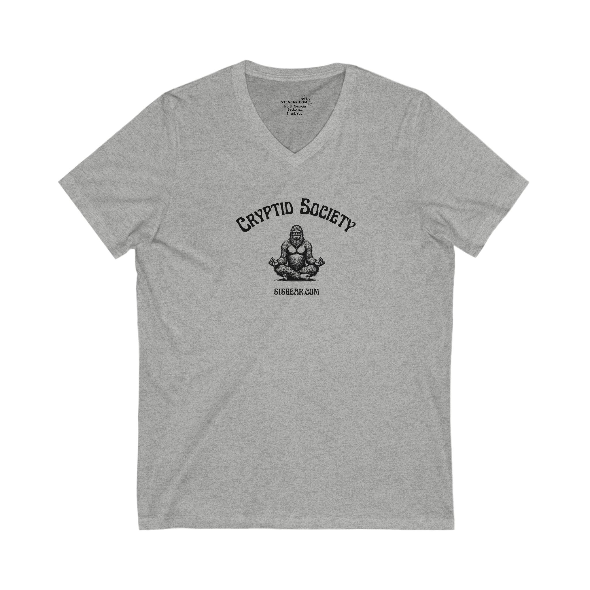 Women’s V-Neck T-shirt, Cryptid Society | by 515Gear.com | Sasquatch tranquility!