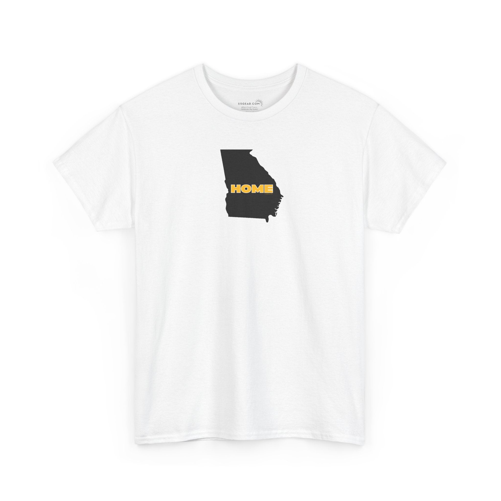 White t-shirt with State of Georgia graphic and text 'HOME' in school colors