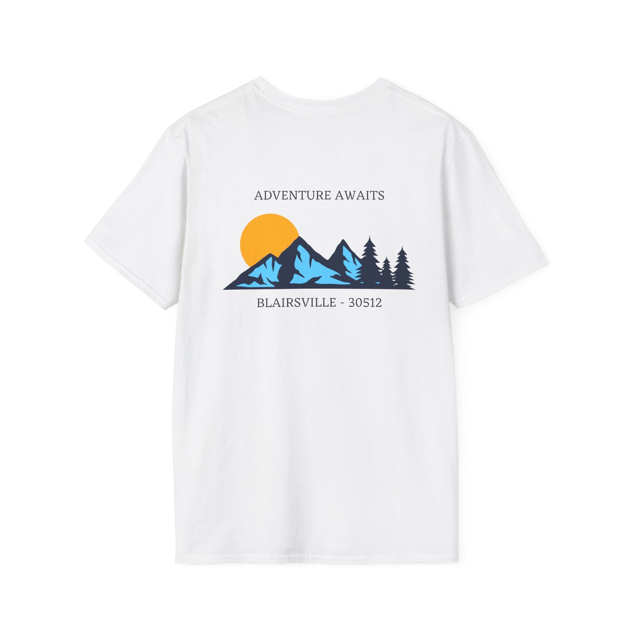Adult t-shirt, graphic mountains 'ADVENTURE AWAITS', by 515Gear.com |Blairsville, GA |