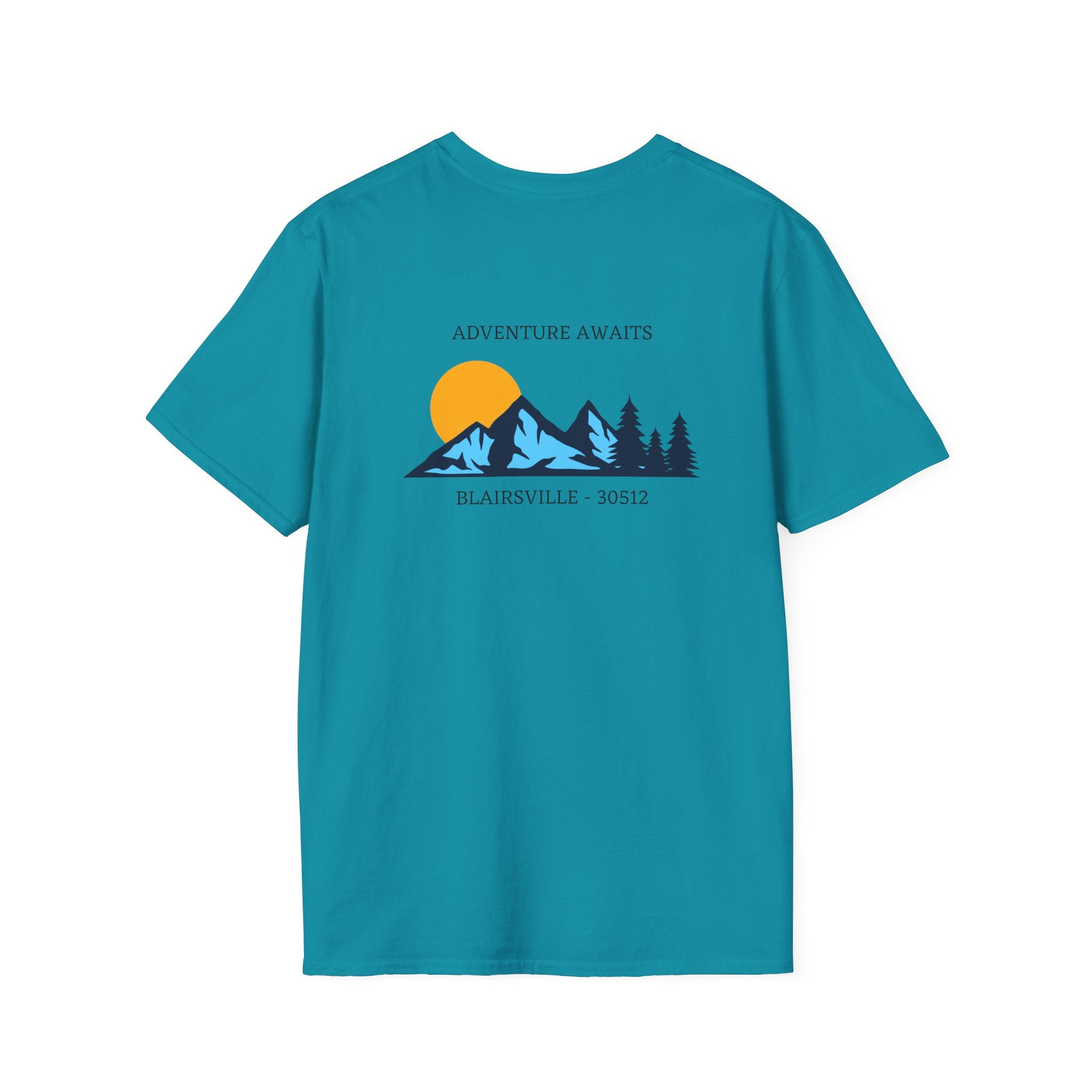 Adult t-shirt, graphic mountains 'ADVENTURE AWAITS', by 515Gear.com |Blairsville, GA |