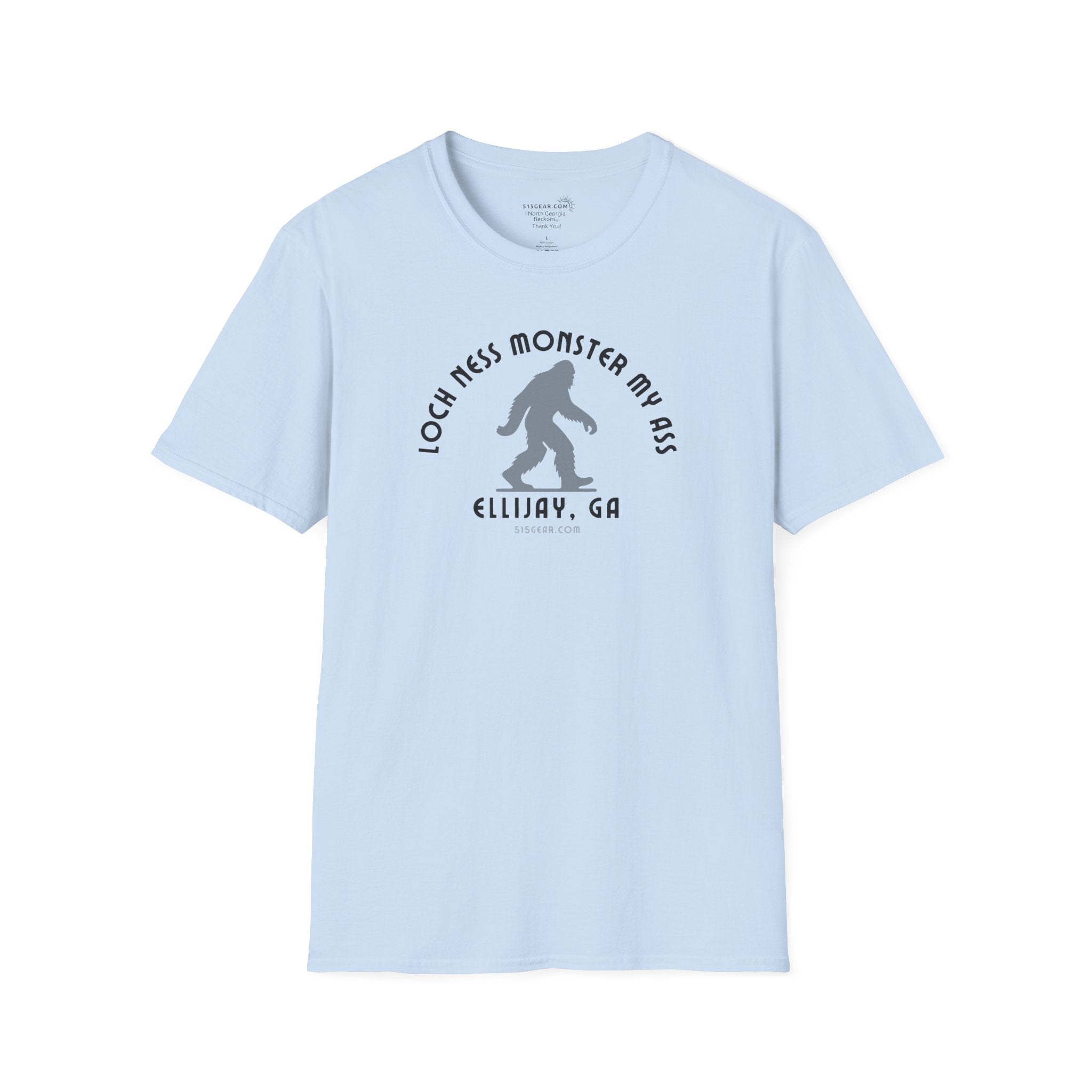 Unisex Bigfoot T-shirt with 'Loch Ness Monster My Ass’ text Ellijay GA funny cryptid graphic by 515 Gear