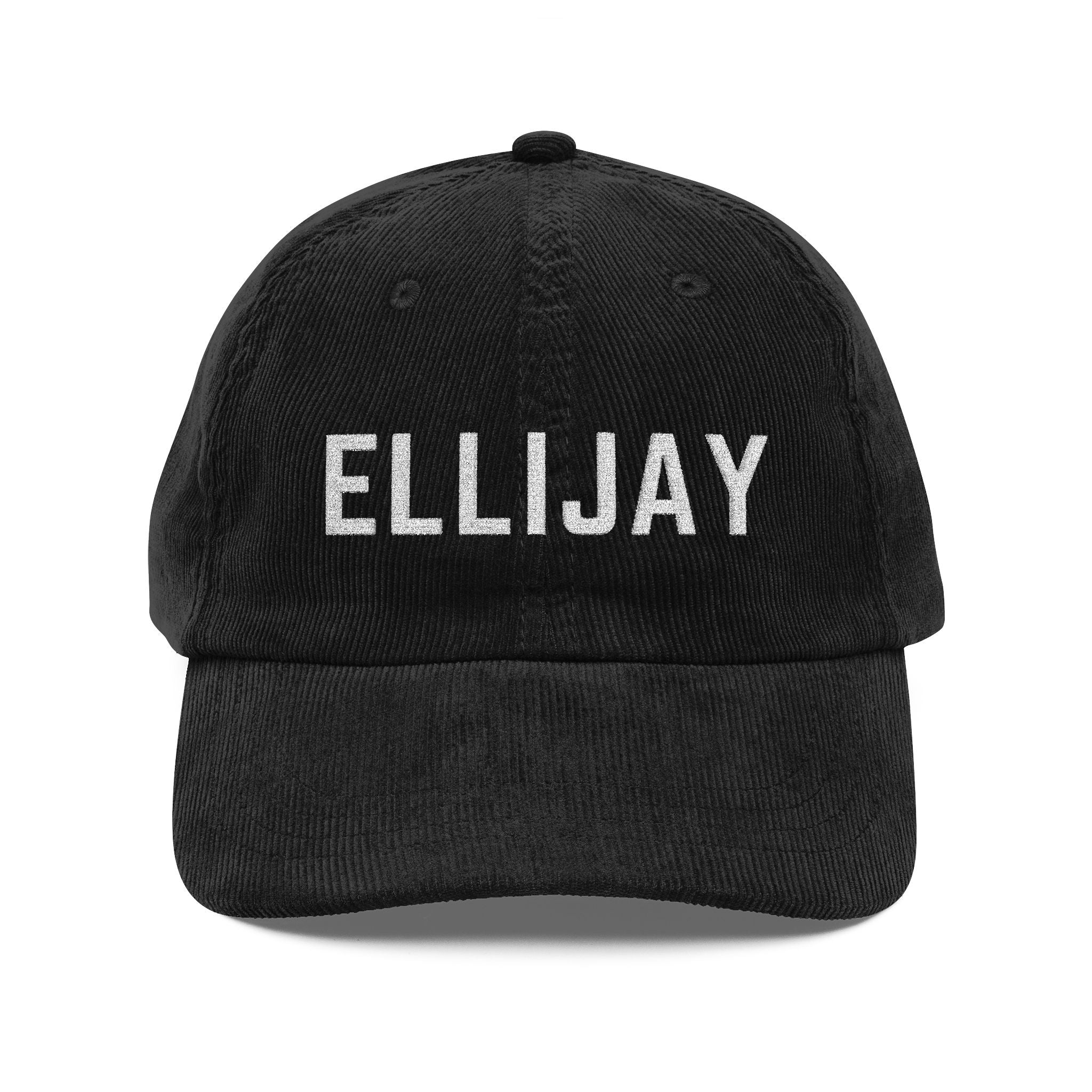 Black corduroy hat with ELLIJAY embroidered in white by 515Gear.com