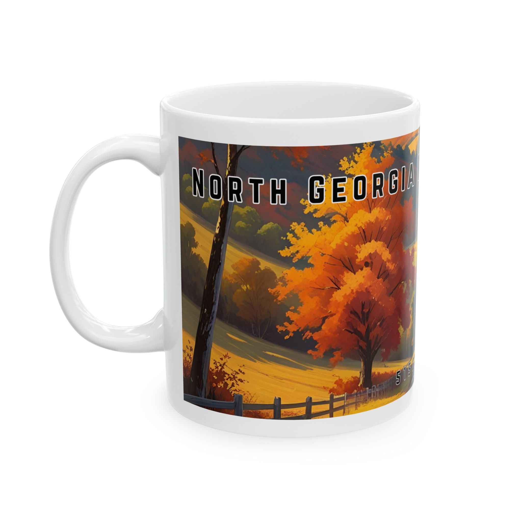 Mug with a vintage scenic design of a rural road cutting through the North Georgia Mountains in Autumn by 515Gear.com