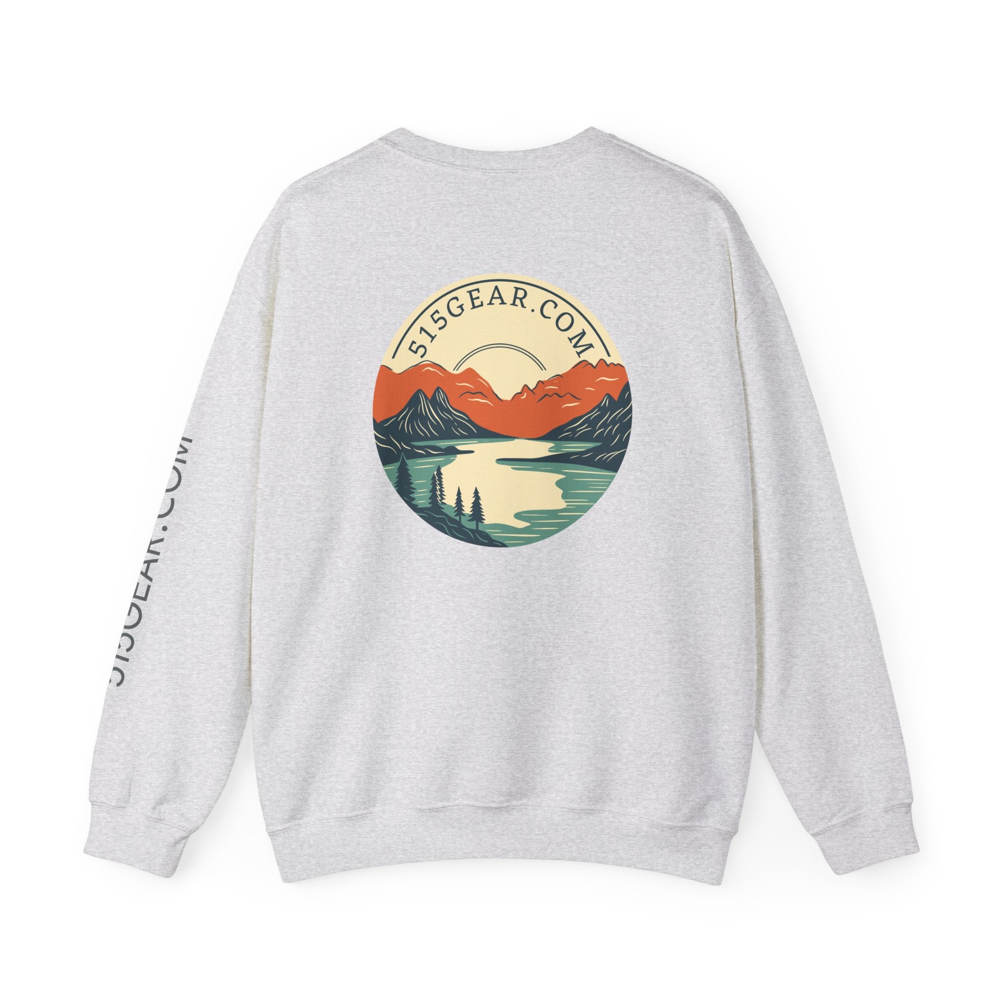 Crewneck sweatshirt, graphic on back featuring mountain range | by 515gear.Com |