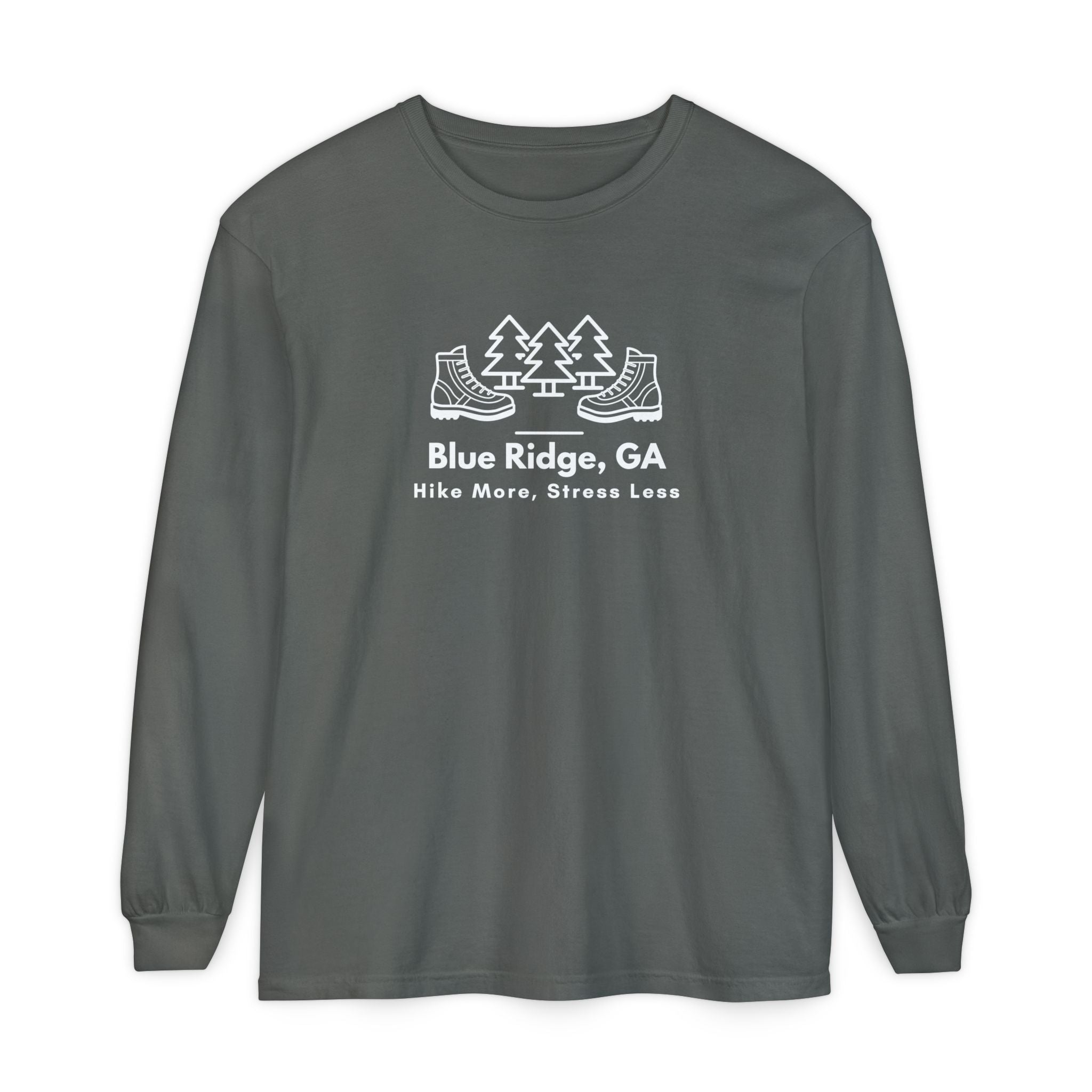 Unisex Adult Long Sleeve T-shirt, Hike More, Stress Less, by 515Gear.com | Blue Ridge, GA | Get out there!