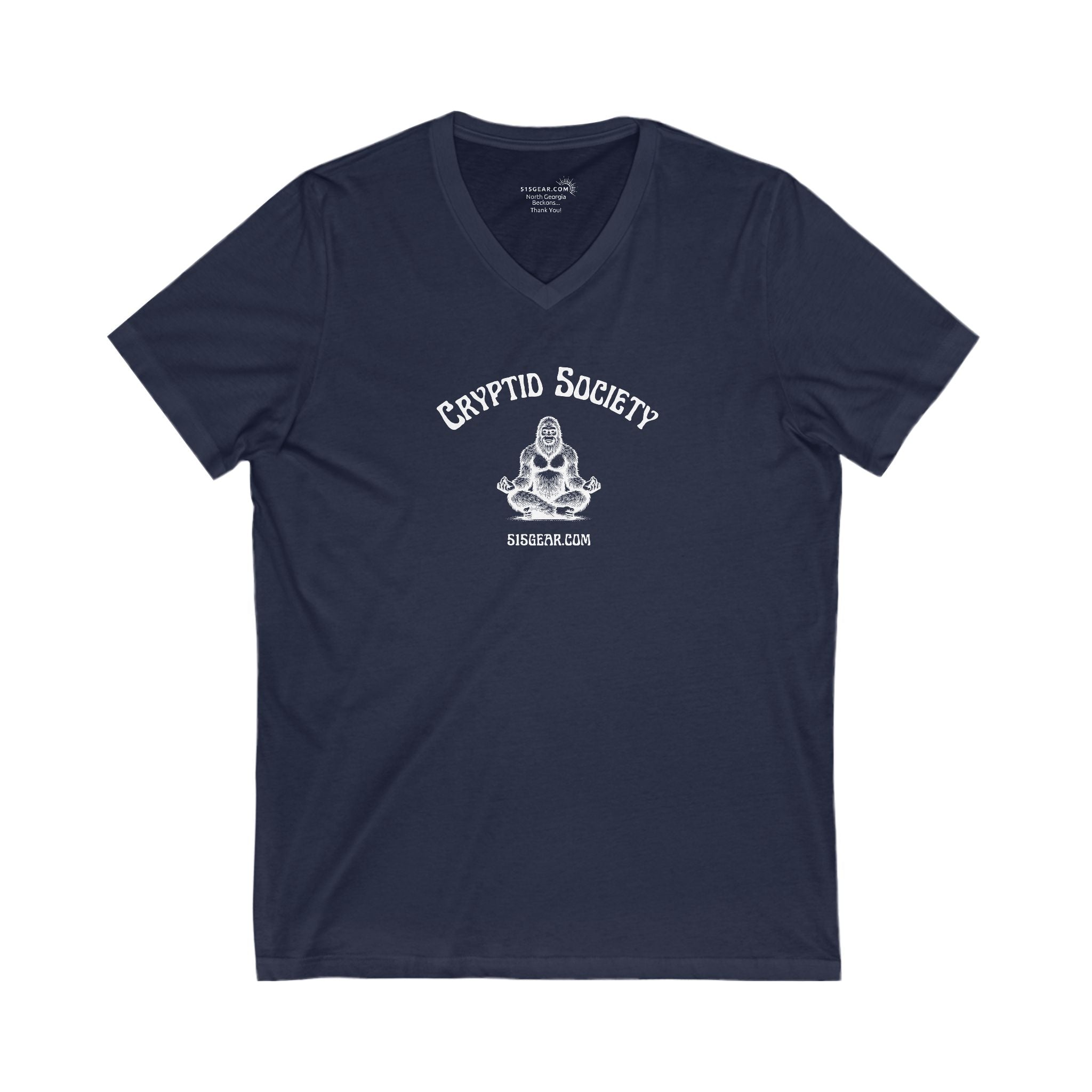 Women’s V-Neck T-shirt, Cryptid Society | by 515Gear.com | Sasquatch tranquility!
