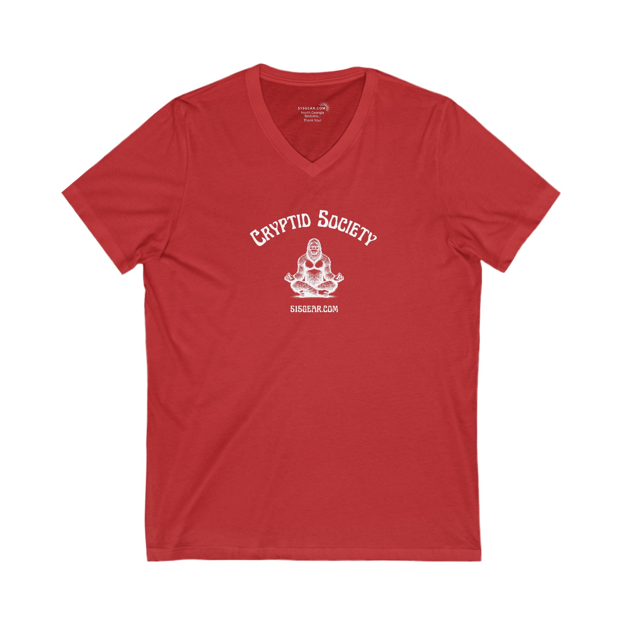 Women’s V-Neck T-shirt, Cryptid Society | by 515Gear.com | Sasquatch tranquility!