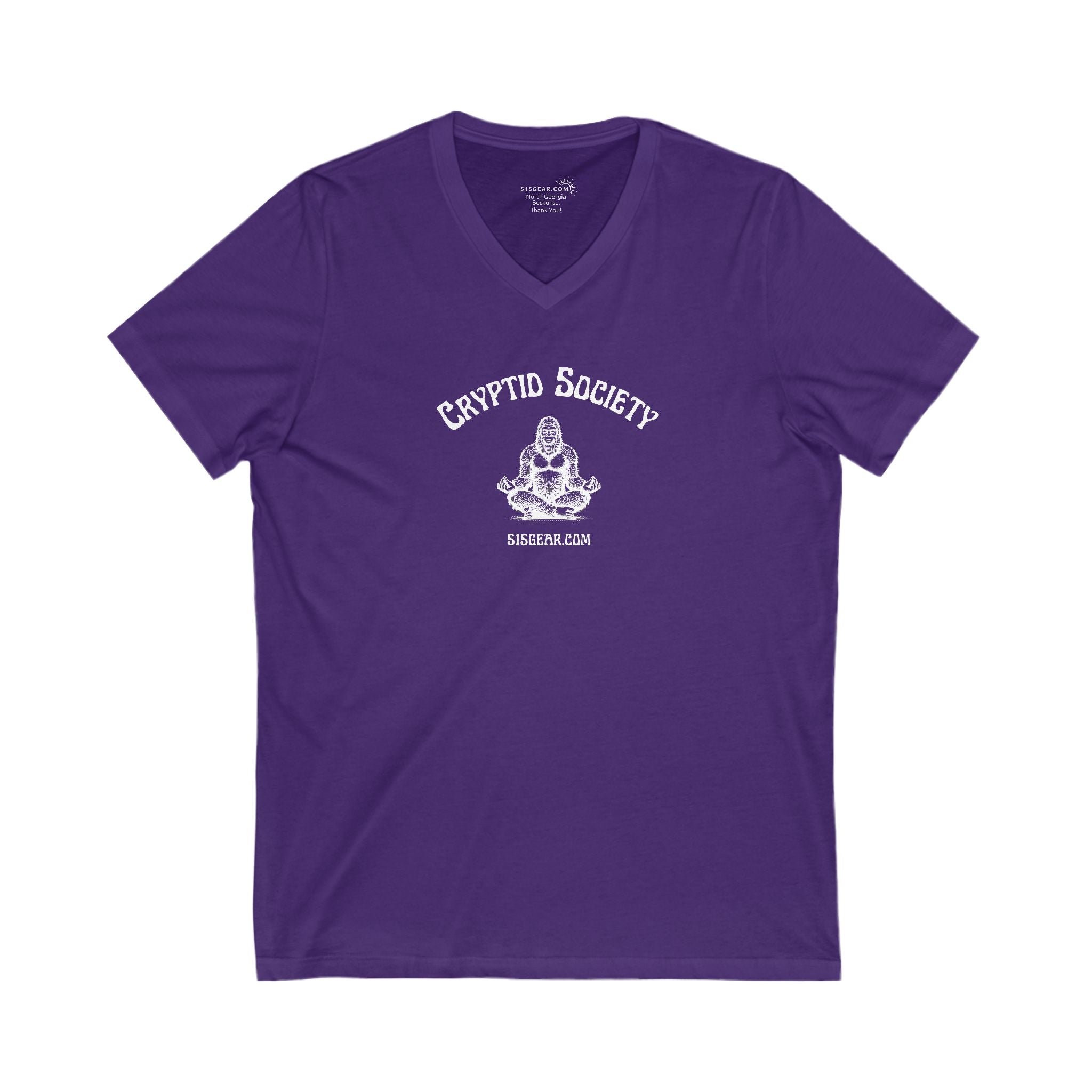 Women’s V-Neck T-shirt, Cryptid Society | by 515Gear.com | Sasquatch tranquility!