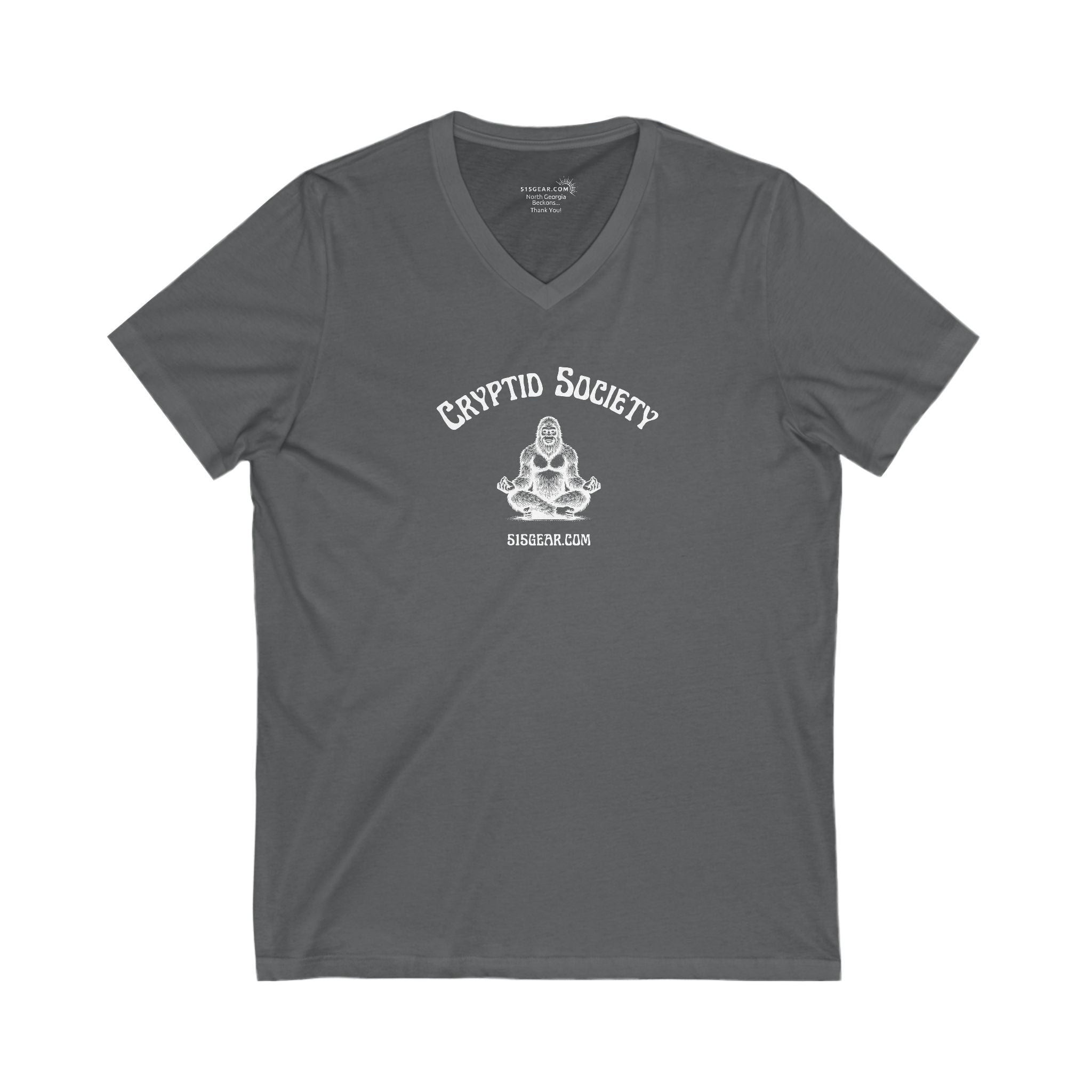 Women’s V-Neck T-shirt, Cryptid Society | by 515Gear.com | Sasquatch tranquility!