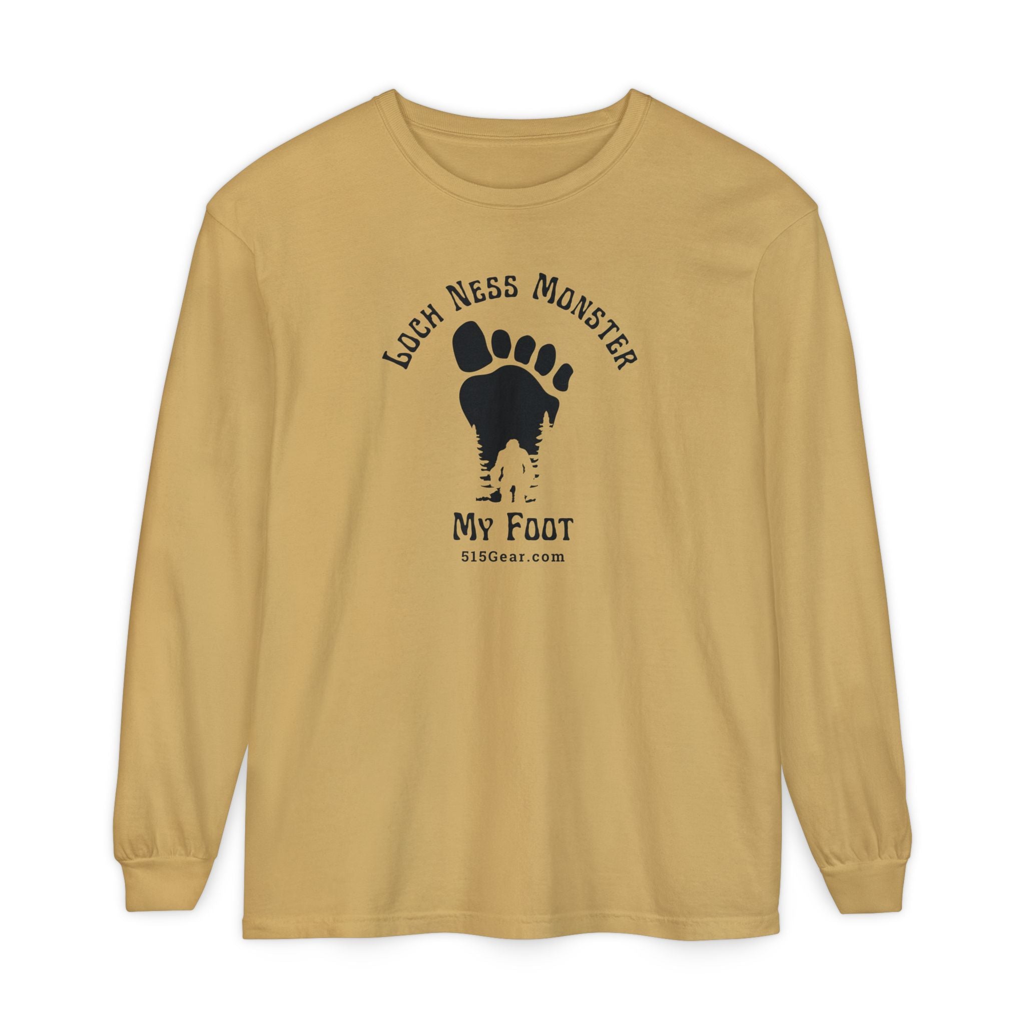 Unisex Adult Long Sleeve T-shirt, Loch Ness Bigfoot Footprint Design | by 515Gear.com |