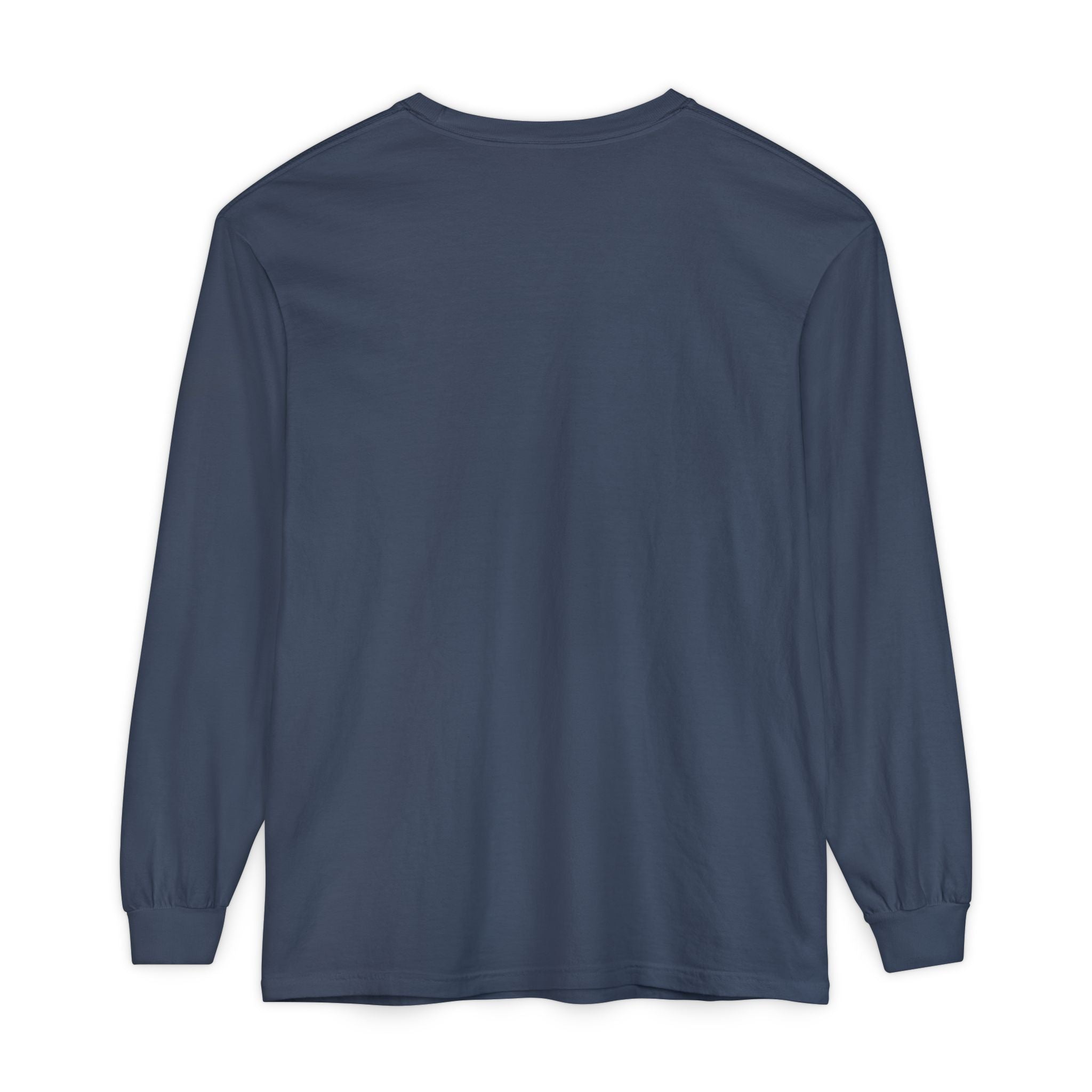 Navy blue long-sleeve shirt on a white background