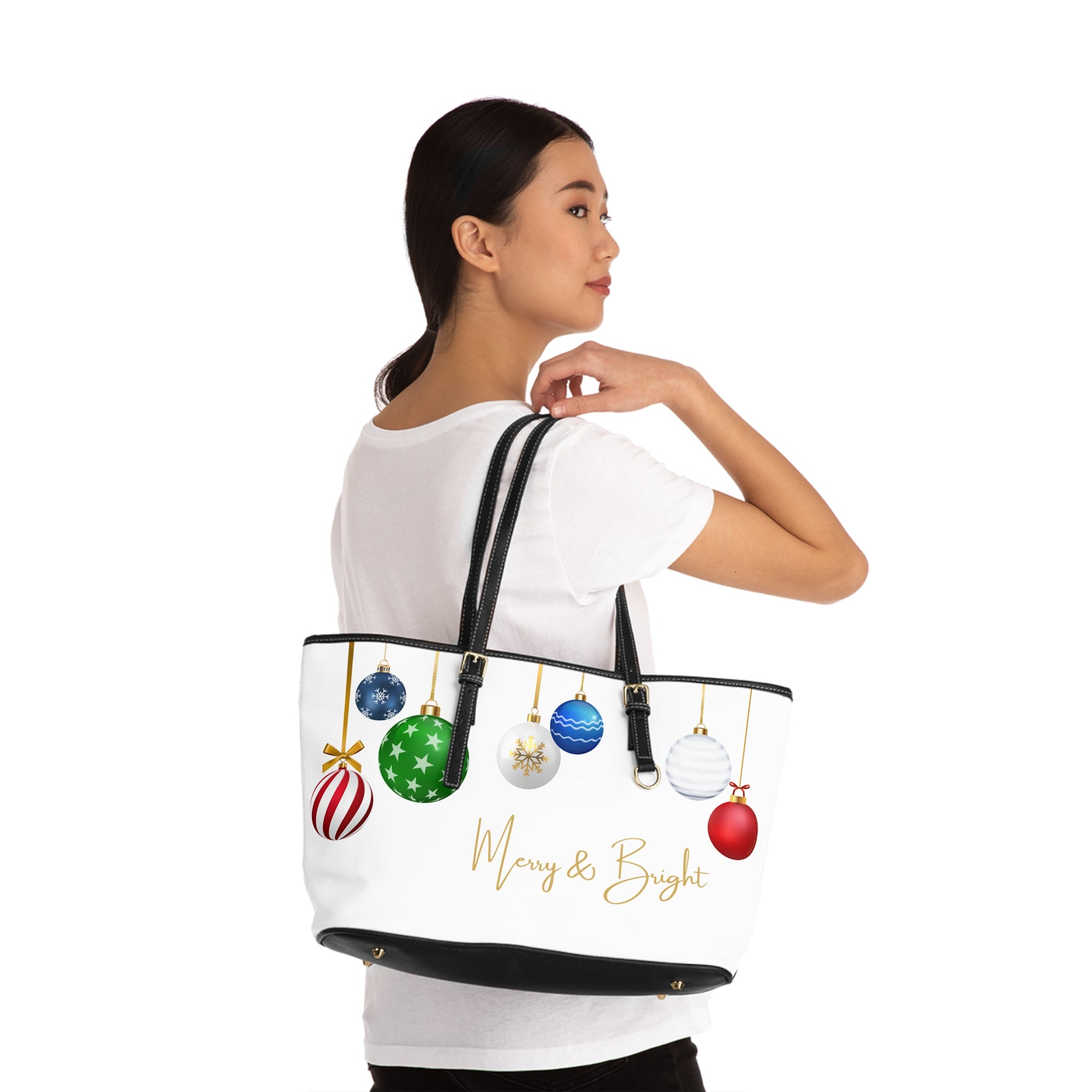 Merry & Bright / Holly Jolly – Premium White PU Leather Christmas Shoulder Bag