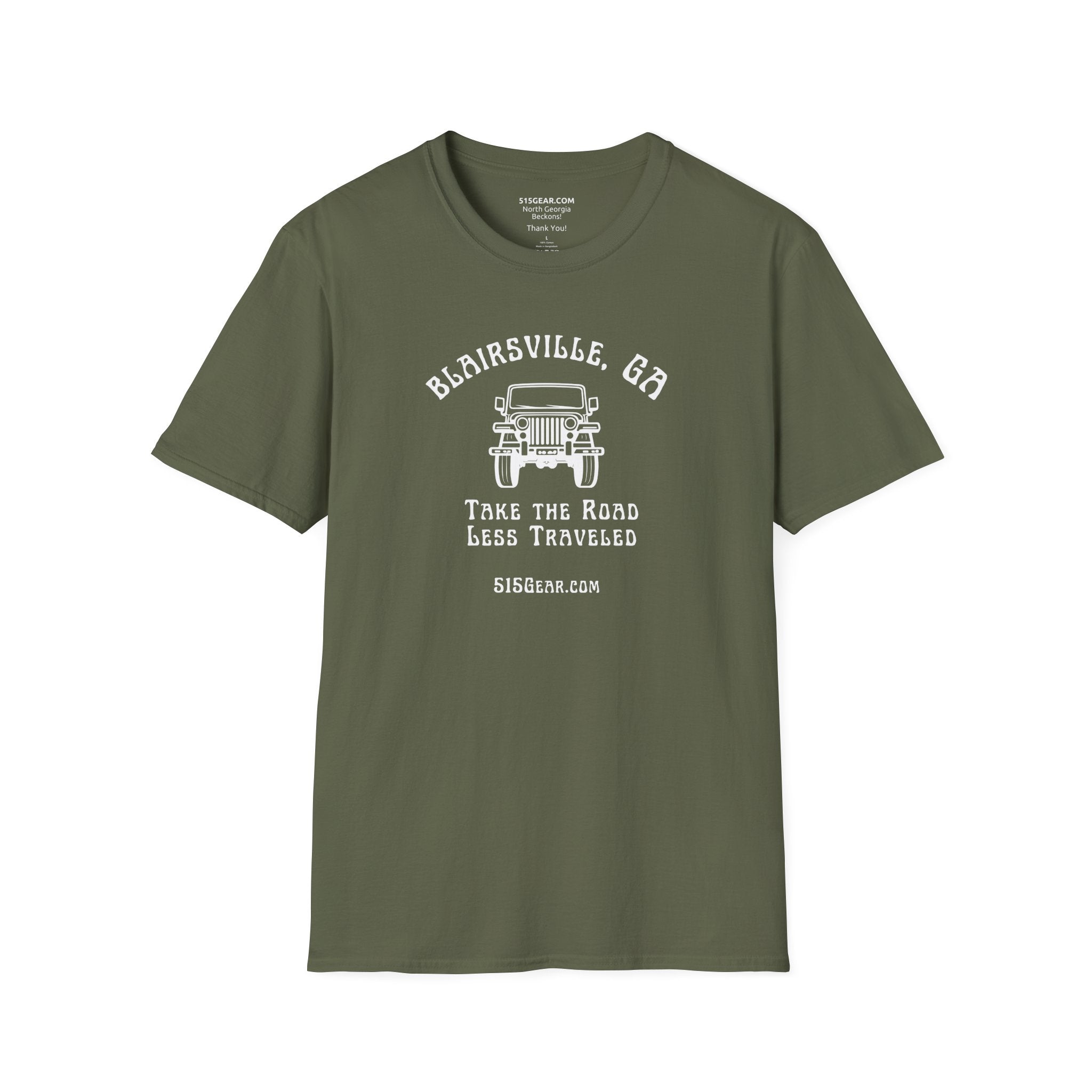 Unisex Adult T-shirt, cool Jeep Graphic, by 515Gear.com | Blairsville, GA | Take the Road Less Traveled