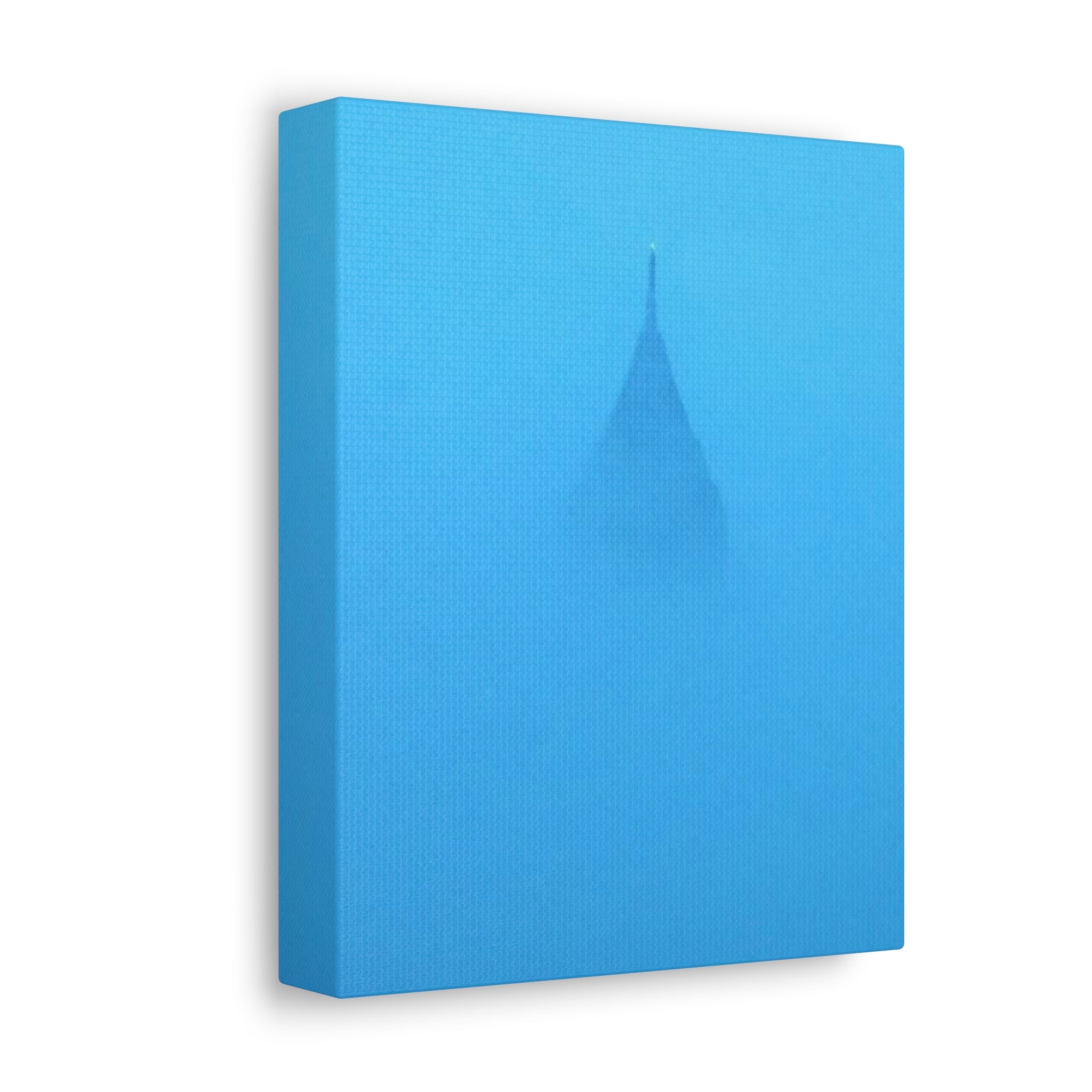 Surreal blue fogged Atlanta sky scraper wall print on a white wall