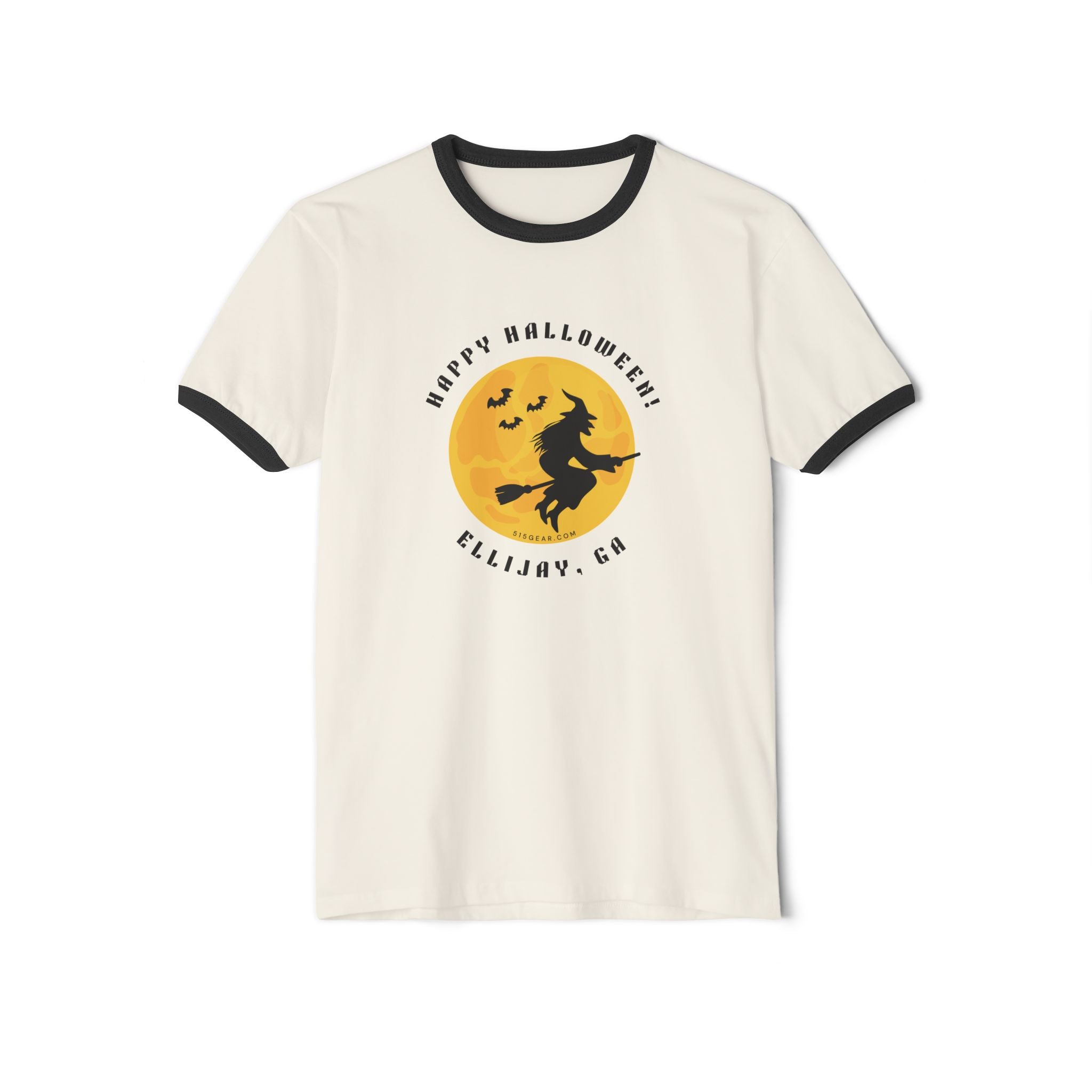 Moonlit Witch Ride – Happy Halloween from Ellijay, GA Cotton Ringer T-Shirt